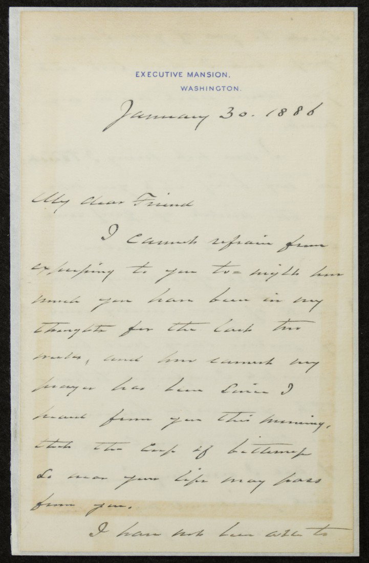 Grover Cleveland, President, Signed Letter: 1886, dated January 30. On White House stationary. Includes COA from Gil & Karen Griggs of Signature House, Bridgeport, WV. | 8 inches by 5 inches