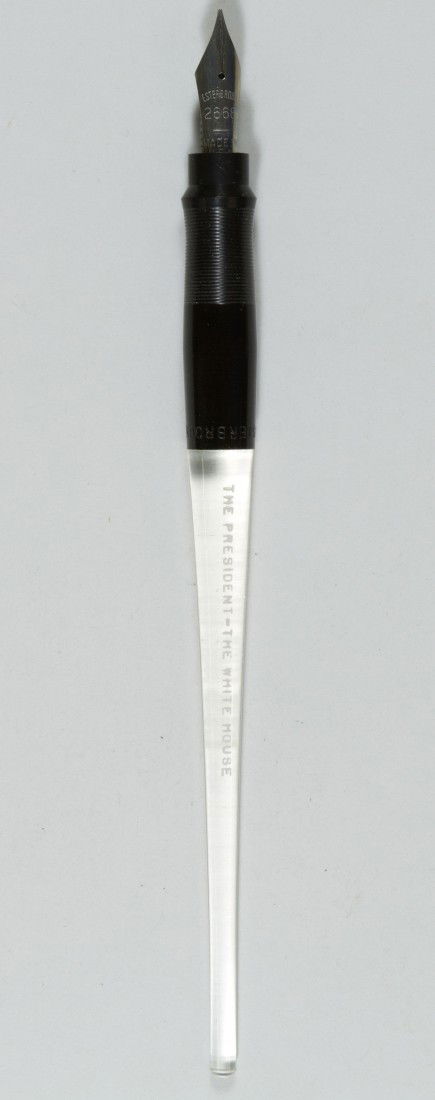 John F. Kennedy, President, Easterbrook Pen: c.1960's. Less than 250 known to exist of this type pen (marked The President-The White House) used by President Kennedy for Bill and Treaty signings | 6 1/4 inches