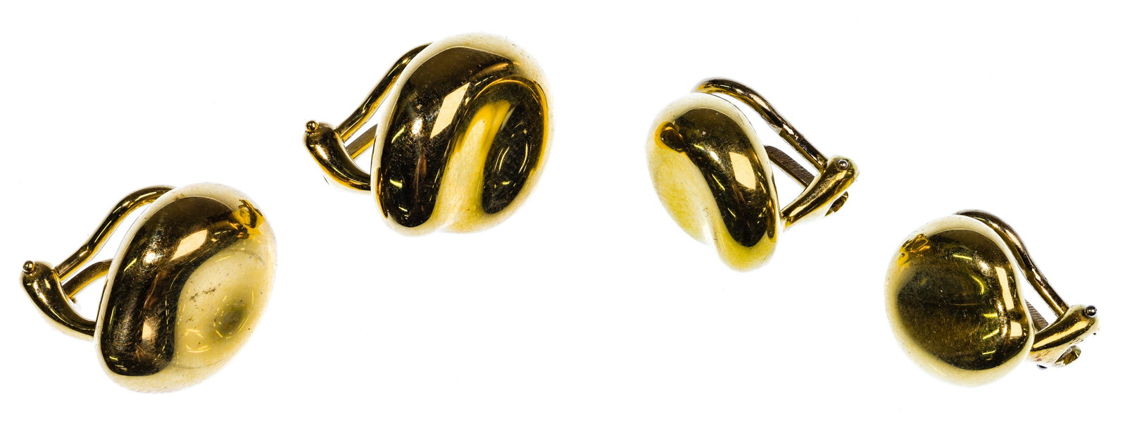 Elsa Peretti for Tiffany & Co 18k Yellow Gold 'Bean' Clip Earring Sets: Elsa Peretti for Tiffany & Co 18k Yellow Gold 'Bean' Clip Earring Sets (2) pairs, hallmarked 'Tiffany & Co.', impressed signature and marked '18k' / '750' Property from: a Chicago, Illinois (Hyde Park