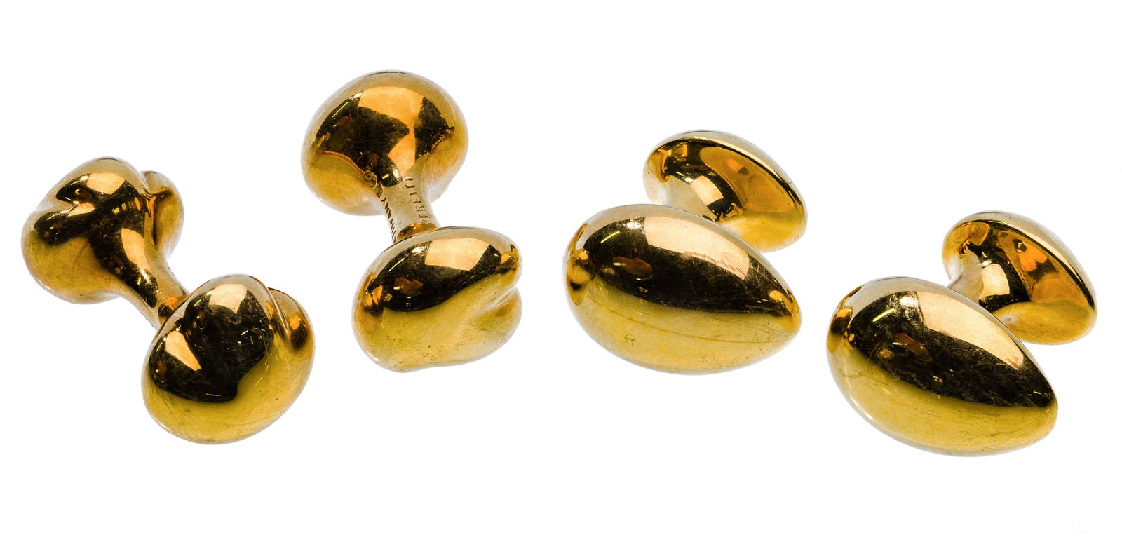 Elsa Peretti for Tiffany & Co 18k Yellow Gold Cufflink Sets: Elsa Peretti for Tiffany & Co 18k Yellow Gold Cufflink Sets (2) pairs including a bean style and oval button, hallmarked 'Tiffany & Co.' and stamped signature Property from: a Chicago, Illinois (Hyde 