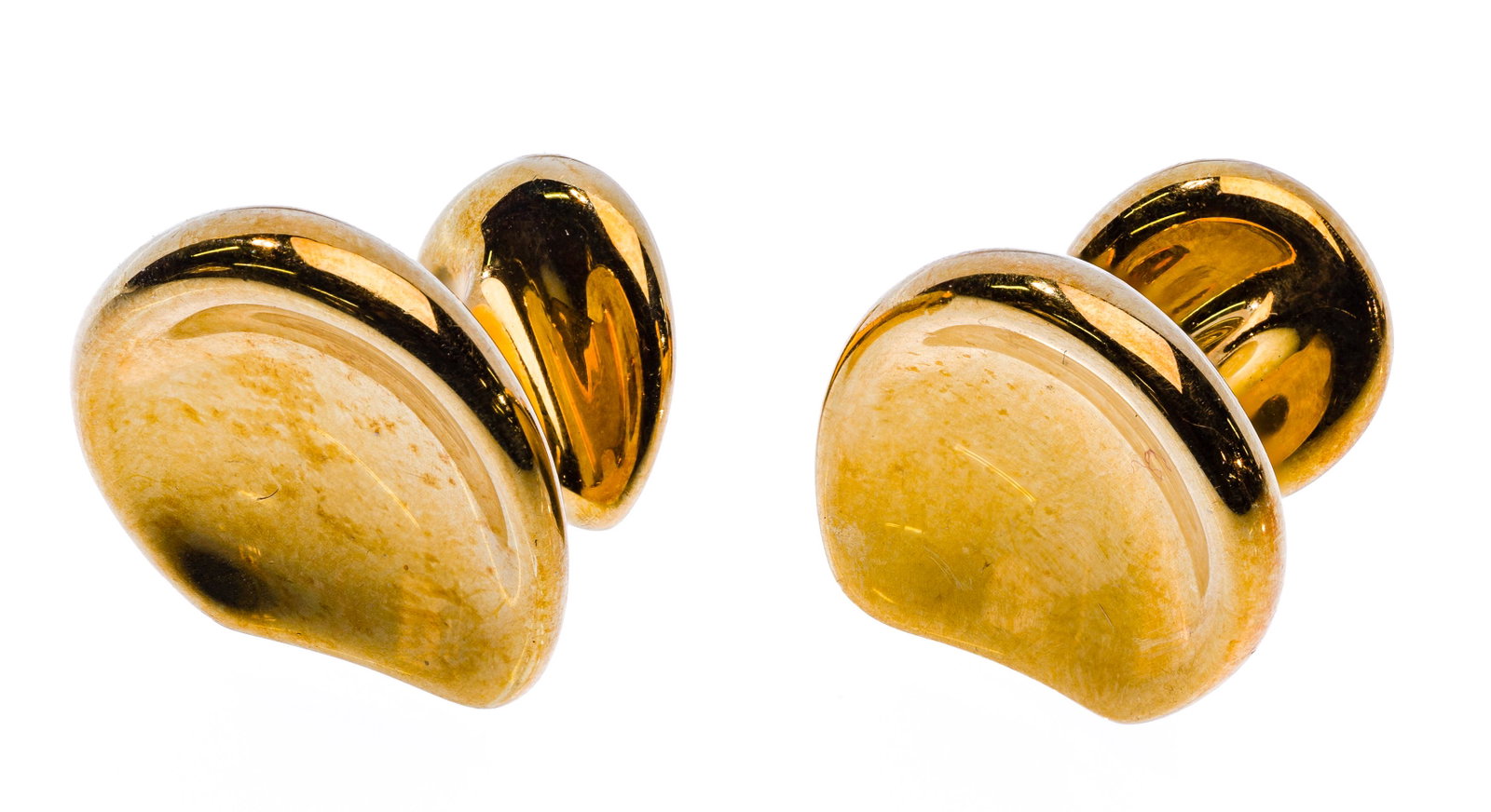 Georg Jensen 18k Yellow Gold Cufflink Set: Georg Jensen 18k Yellow Gold Cufflink Set Modernist disc design #1440, hallmarked and marked '750' Property from: a Chicago, Illinois (Hyde Park) estate Length: 3/4 inches Weight: 13.48 dwts. (total w