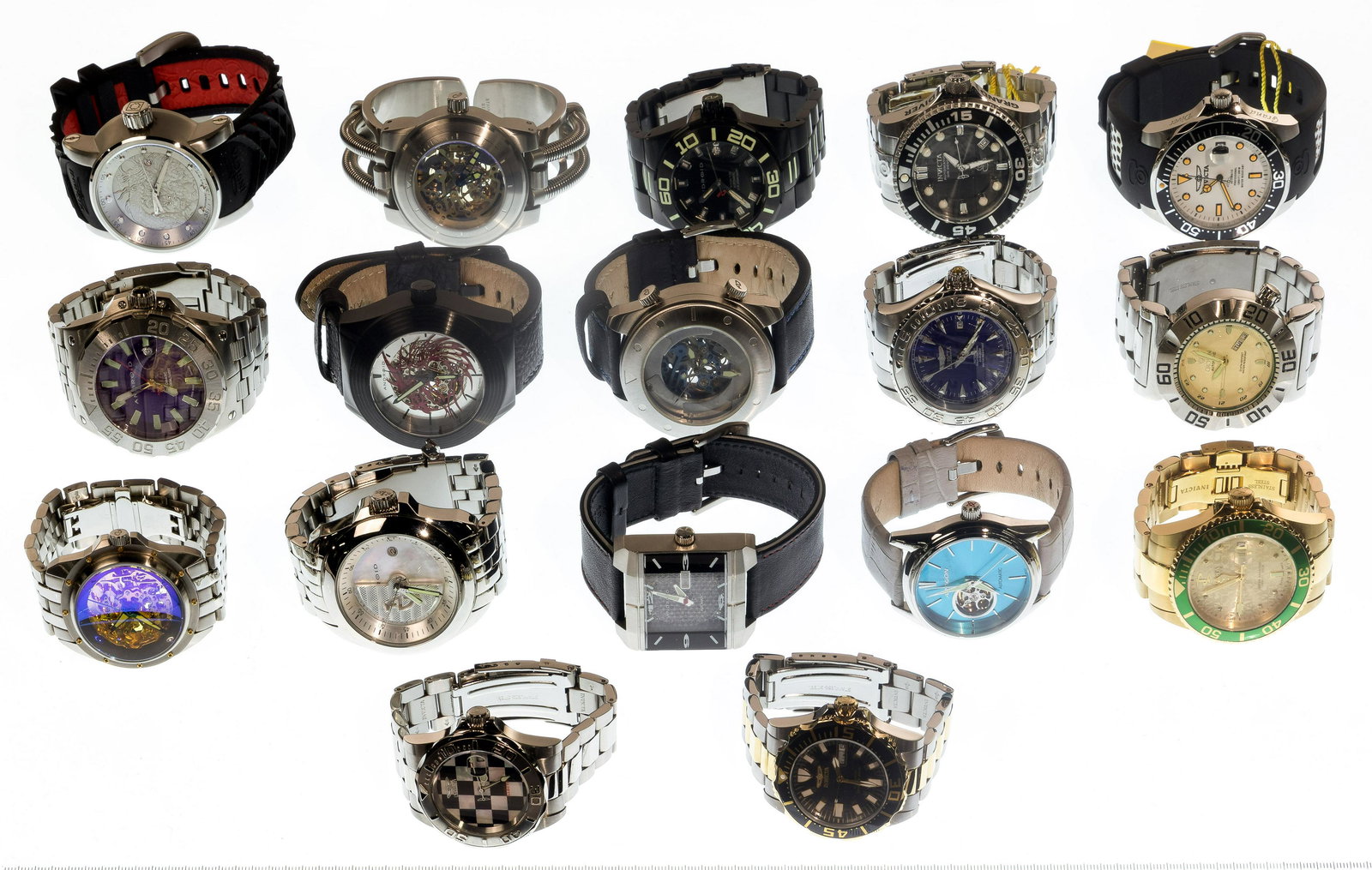 Automatic Wristwatch Assortment: Automatic Wristwatch Assortment (17) items including an Invicta, an Aragon and (2) Android in original packaging and (2) Invicta retaining maker hang tags; as well as a Croton Property from: Private C
