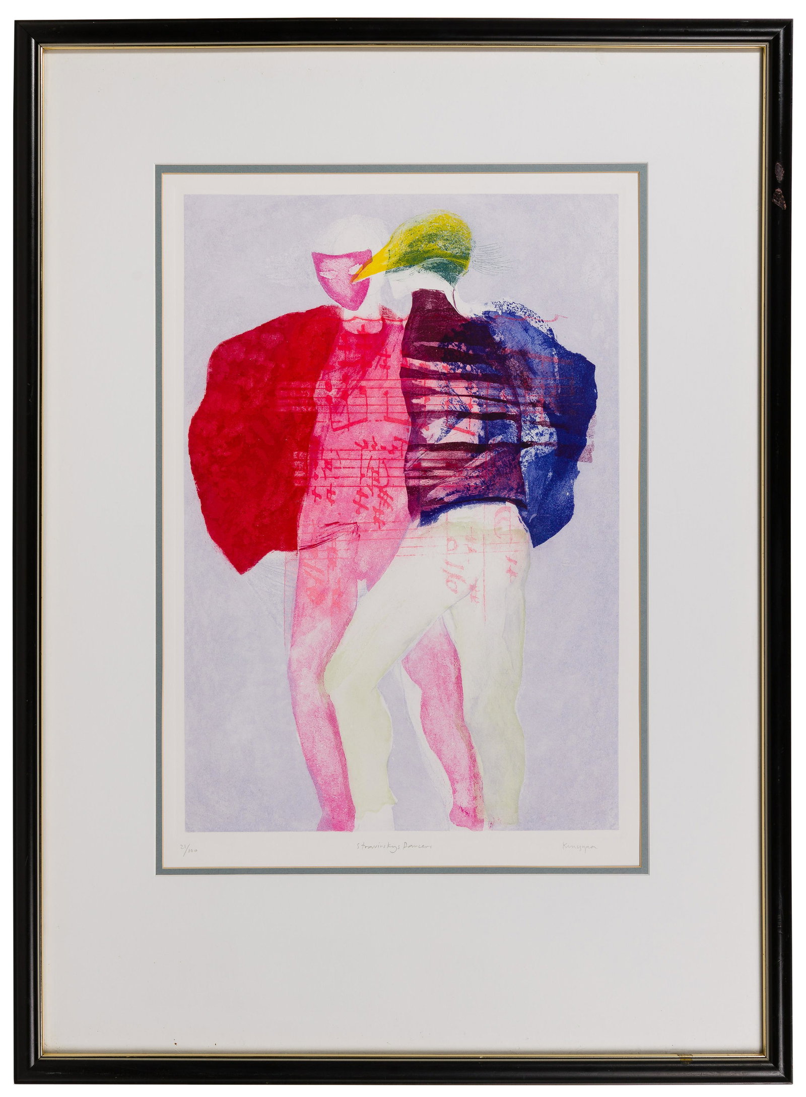 Swietlan Kraczyna (Polish, b.1940) 'Stravinsky Dancers' Etching: Swietlan Kraczyna (Polish, b.1940) 'Stravinsky Dancers' Etching 1983, pencil signed lower right, #21/100 lower left, titled at lower center, informational label to reverse from Jacques Baruch Gallery,