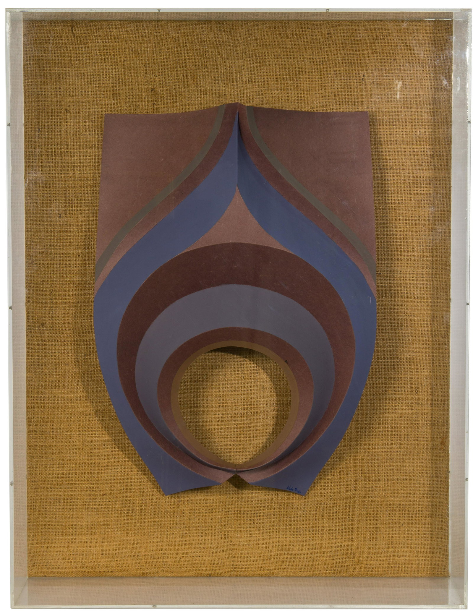 William Neebe (American, 1923-2009) Paper Sculpture: William Neebe (American, 1923-2009) Paper Sculpture 1980, ink signed and dated lower right, cut rice papers laminated on scored and folded illustration board, mounted to burlap backing within an acryl