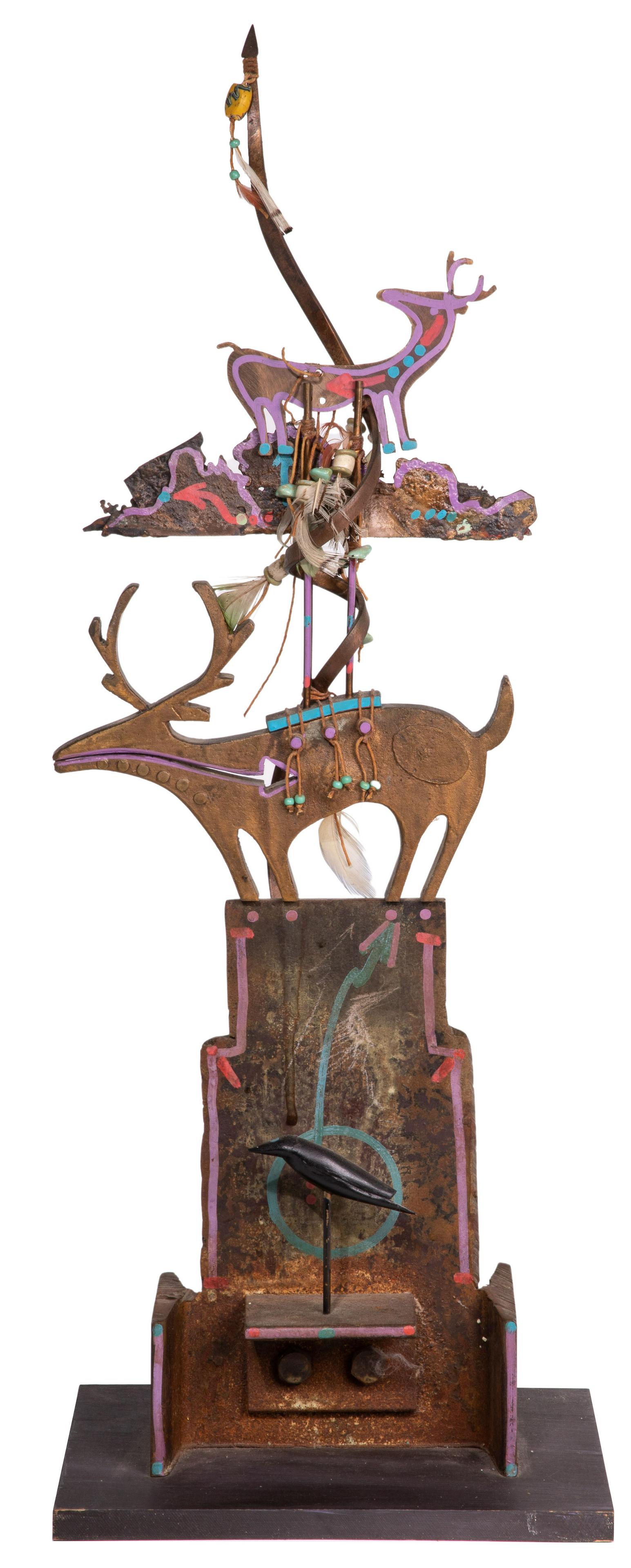 Theodore Gall (American, b.1941) Corden Steel Sculpture: Theodore Gall (American, b.1941) Corden Steel Sculpture 2020, signed on backside of base, Southwest Native American Indian metal sculpture having interactive elements and welded steel Property from: a