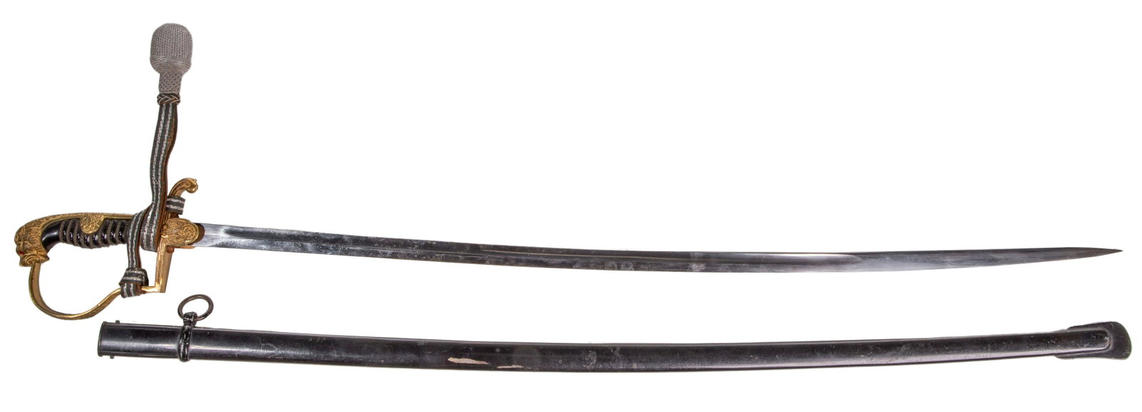 World War II German Army Lion Head Sword by Alcoso: World War II German Army Lion Head Sword by Alcoso Having 30.5-inch blade with 'Alcoso Solingen' and scale with interspersed 'AWS' mark on ricasso, gilt brass hilt retaining leather buffer pad, Wehrma