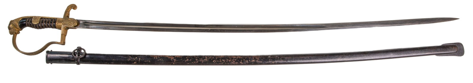 World War II German Army Lion Head Sword by Eickhorn: World War II German Army Lion Head Sword by Eickhorn Having 33.5-inch blade with Carl Eickhorn 'seated squirrel' mark on ricasso, gilt brass hilt having 'Ges. Gesch.' stamp, Wehrmacht eagle on langet,