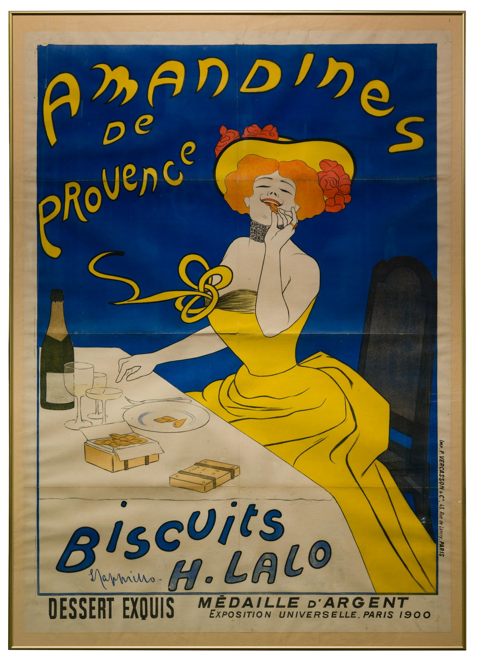 Leonetto Cappiello (Italian / French, 1875-1942) 'Amandines de Provence' Lithograph Poster: Leonetto Cappiello (Italian / French, 1875â€“1942) 'Amandines de Provence' Lithograph Poster Printed signature lower left, behind glass in a metal frame Property from: a Carol Stream, Illinois co