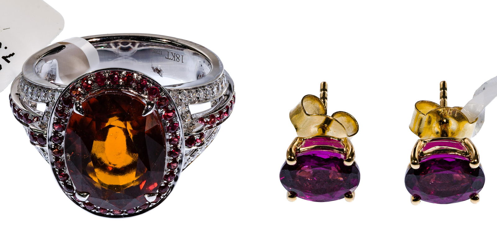 18k Gold and Garnet Ring and Pierced Earrings (1 of 2)