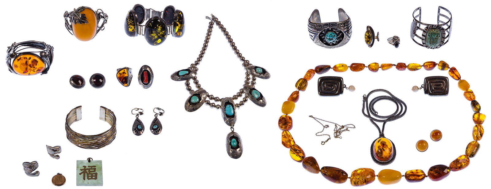 Sterling Silver, Amber, Turquoise and Coral Jewelry Assortment (1 of 4)