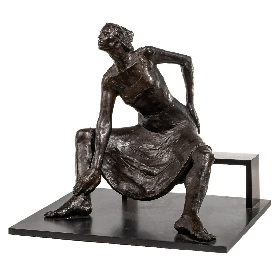 Norma Penchansky-Glasser (American, 20th century) Patinated Bronze Sculpture: Norma Penchansky-Glasser (American, 20th century) Patinated Bronze Sculpture 1998, signed, dated and #3/7 on rear of skirt, depicting a dancer on a laminate plinth Property from: Westmont, Illinois He