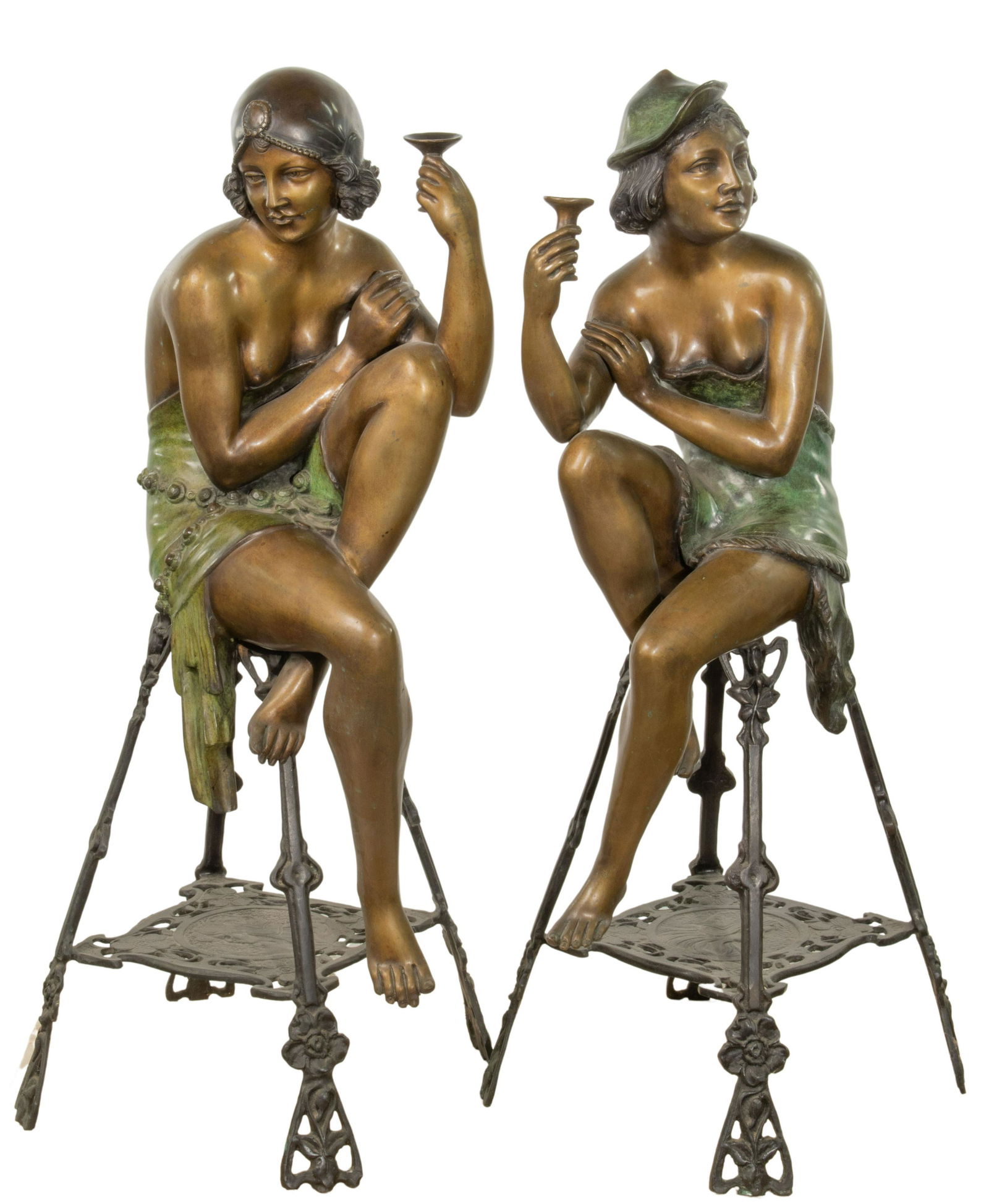 (After) Ferdinando De Luca (Italian, 1785-1869) 'Seated Flapper Girls' Patinated Bronze Sculptures (1 of 11)