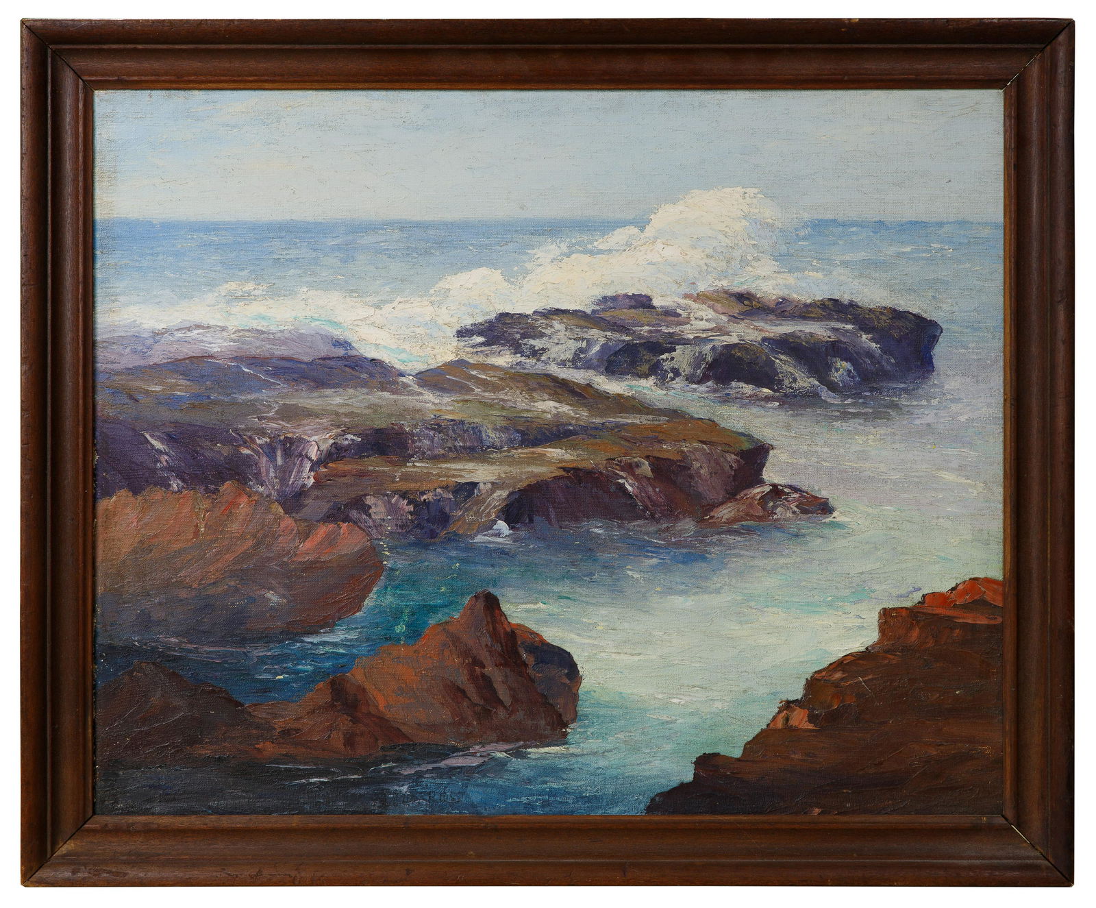 Harry Leith-Ross (Indian / American, 1886-1973) Oil on Canvas on Board: Harry Leith-Ross (Indian / American, 1886-1973) Oil on Canvas on Board Undated, signed lower left center, depicting waves crashing against shore, in a stained wood frame Property from: an Estate, Elmh