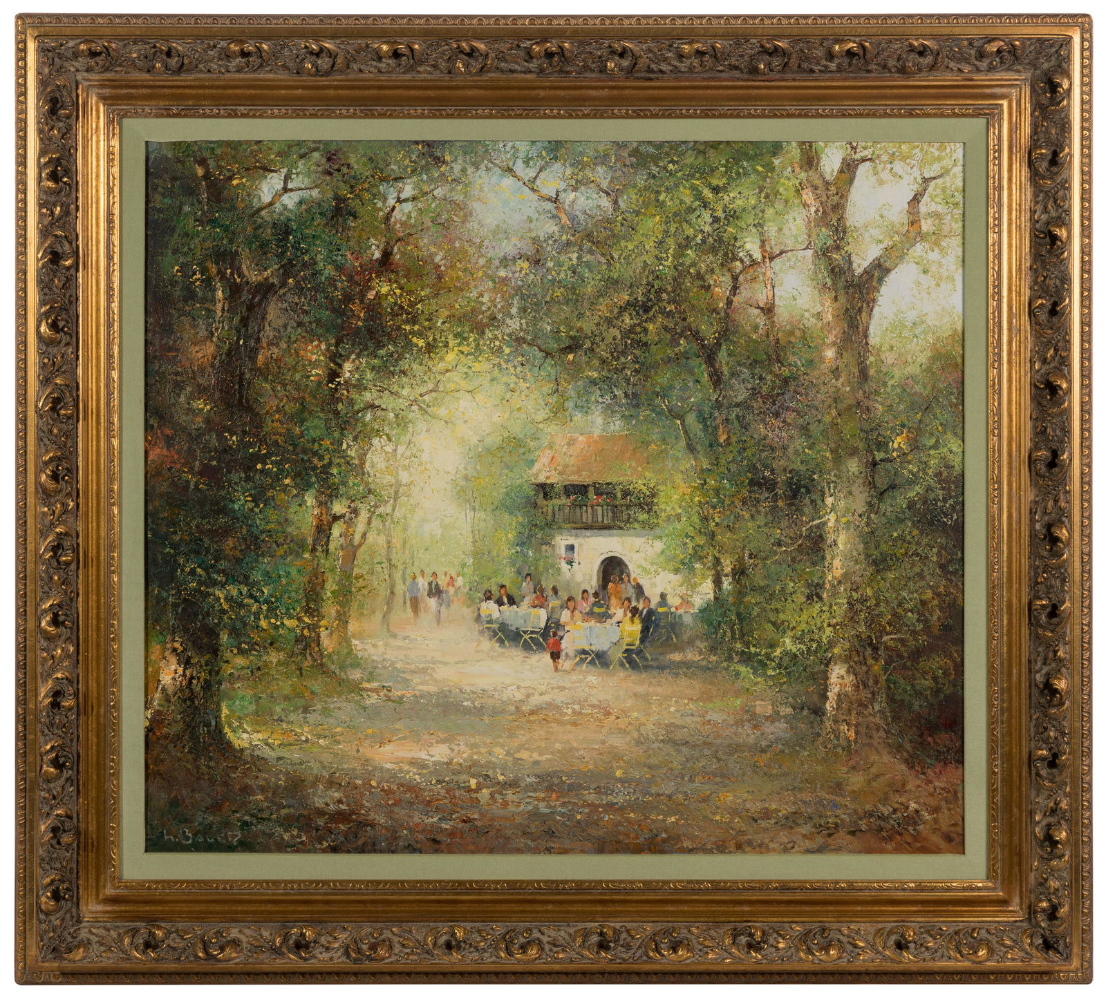 Willi Bauer (German, b.1923) 'Tea Garden' Oil on Canvas (1 of 5)