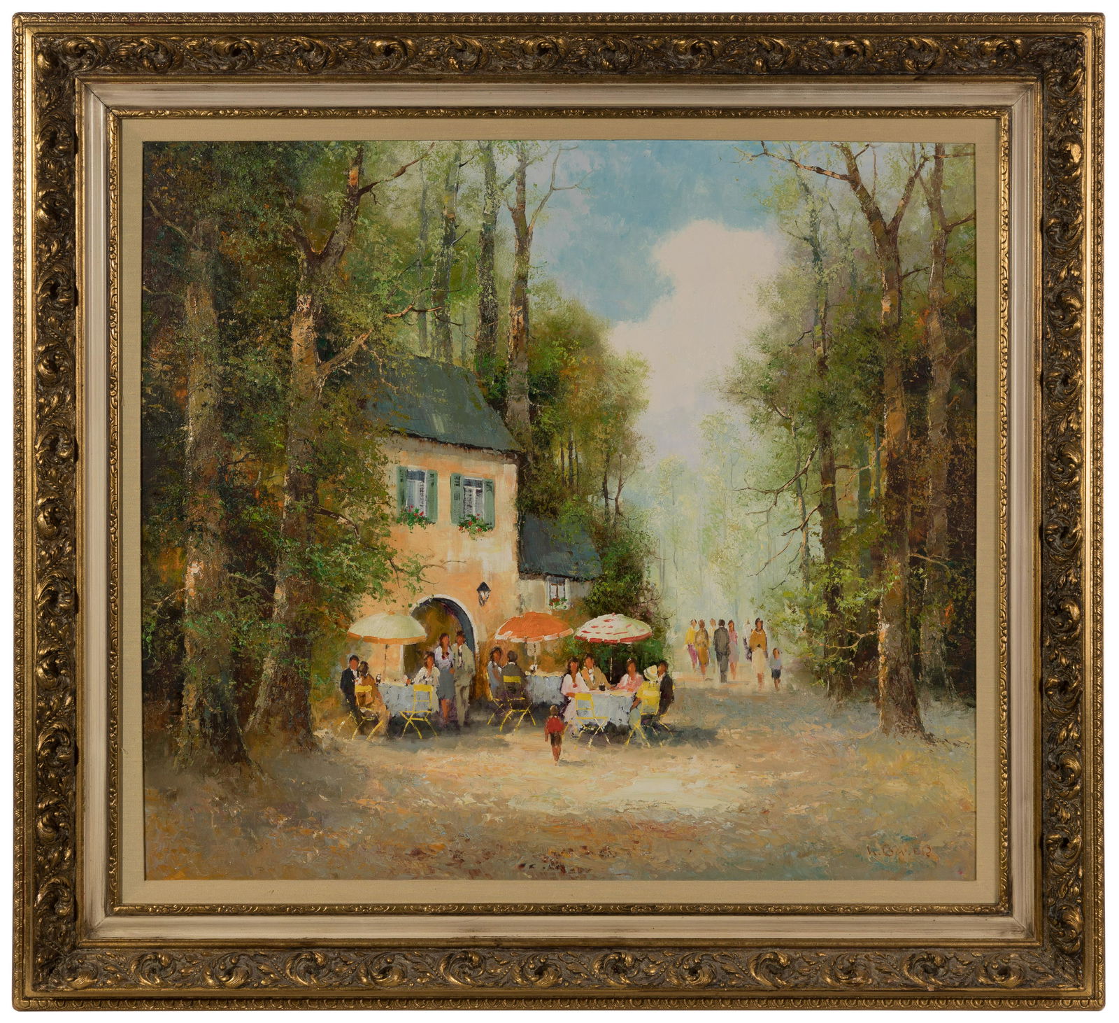 Willi Bauer (German, b.1923) 'Outdoor Cafe' Oil on Canvas (1 of 5)