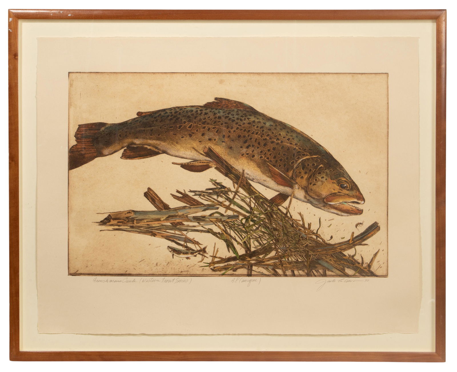Jack Lee Cowin (American, 1927-2014) 'Frenchman's Creek, Western Trout Series' Etching (1 of 5)