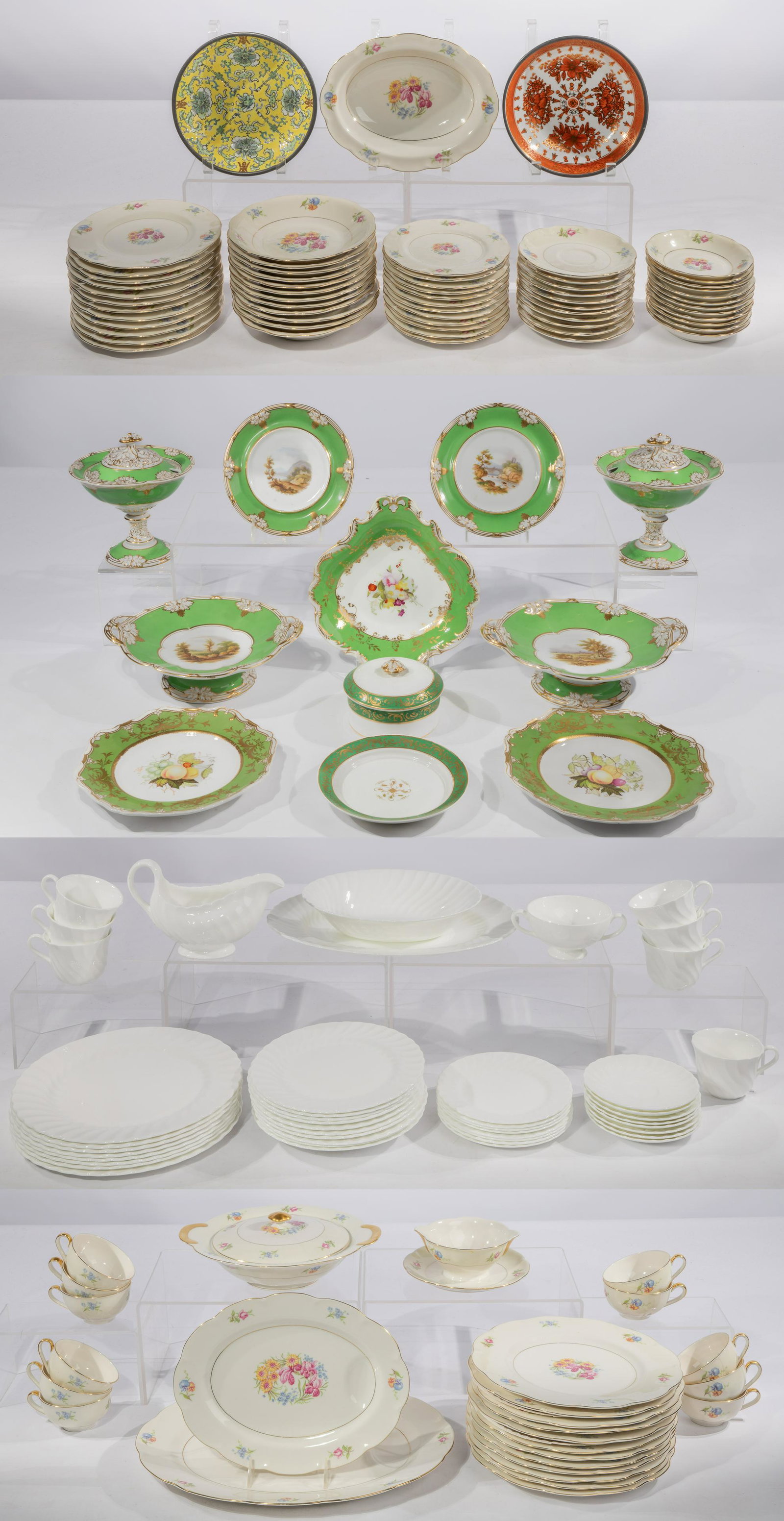 Porcelain Assortment: Porcelain Assortment Including approximately (75) pieces Theodore Haviland New York 'Breton' including covered tureen, gravy boat and under plate, platters, plates, cups and saucers, approximately (35