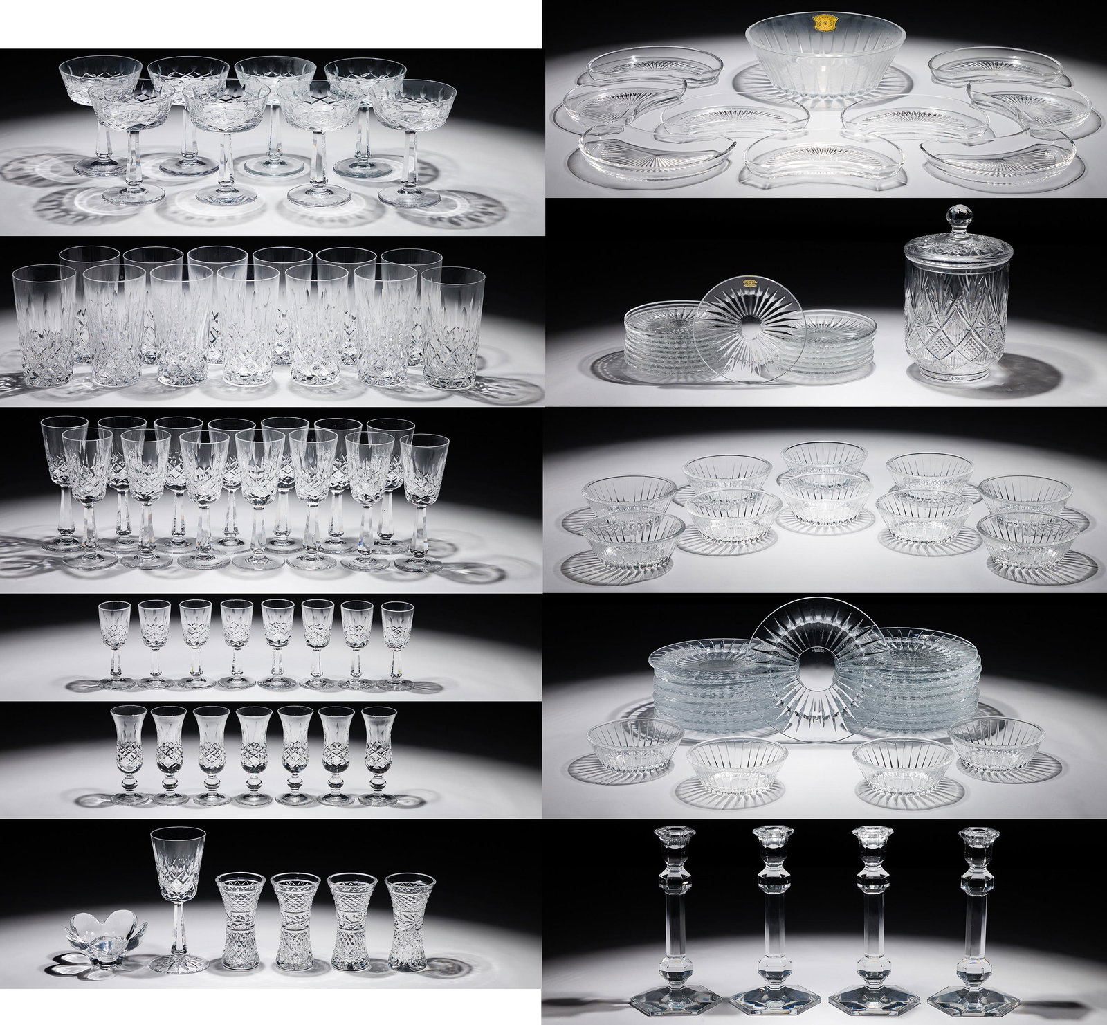 Crystal Assortment: Crystal Assortment Approximately (115) items including wine glasses, champagne glasses, tumblers, plates, bowls, jars and candlesticks, some acid marked Val St. Lambert Property from: an Estate, Barab