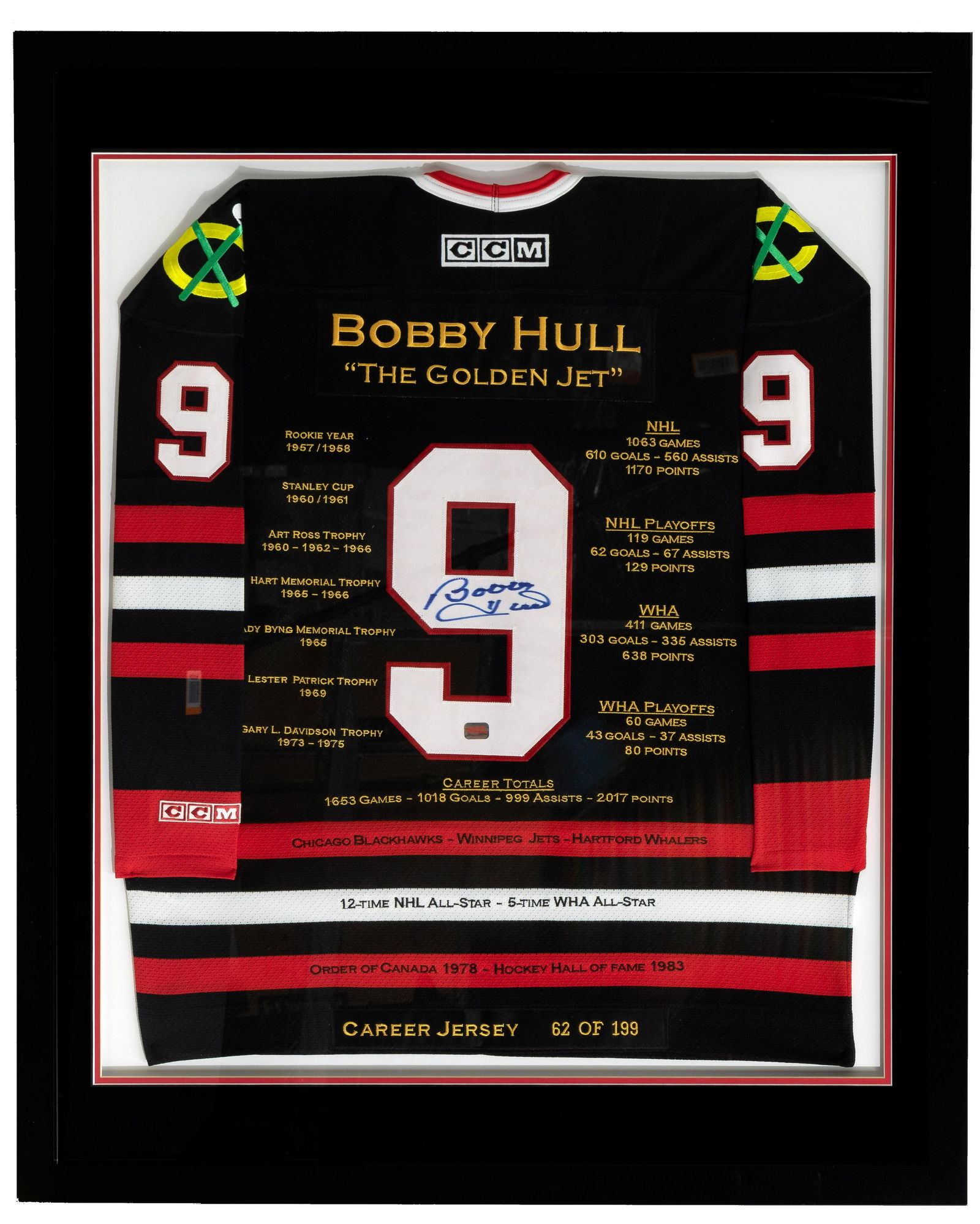 Chicago Blackhawks Bobby Hull Signed Commemorative Jersey (1 of 3)