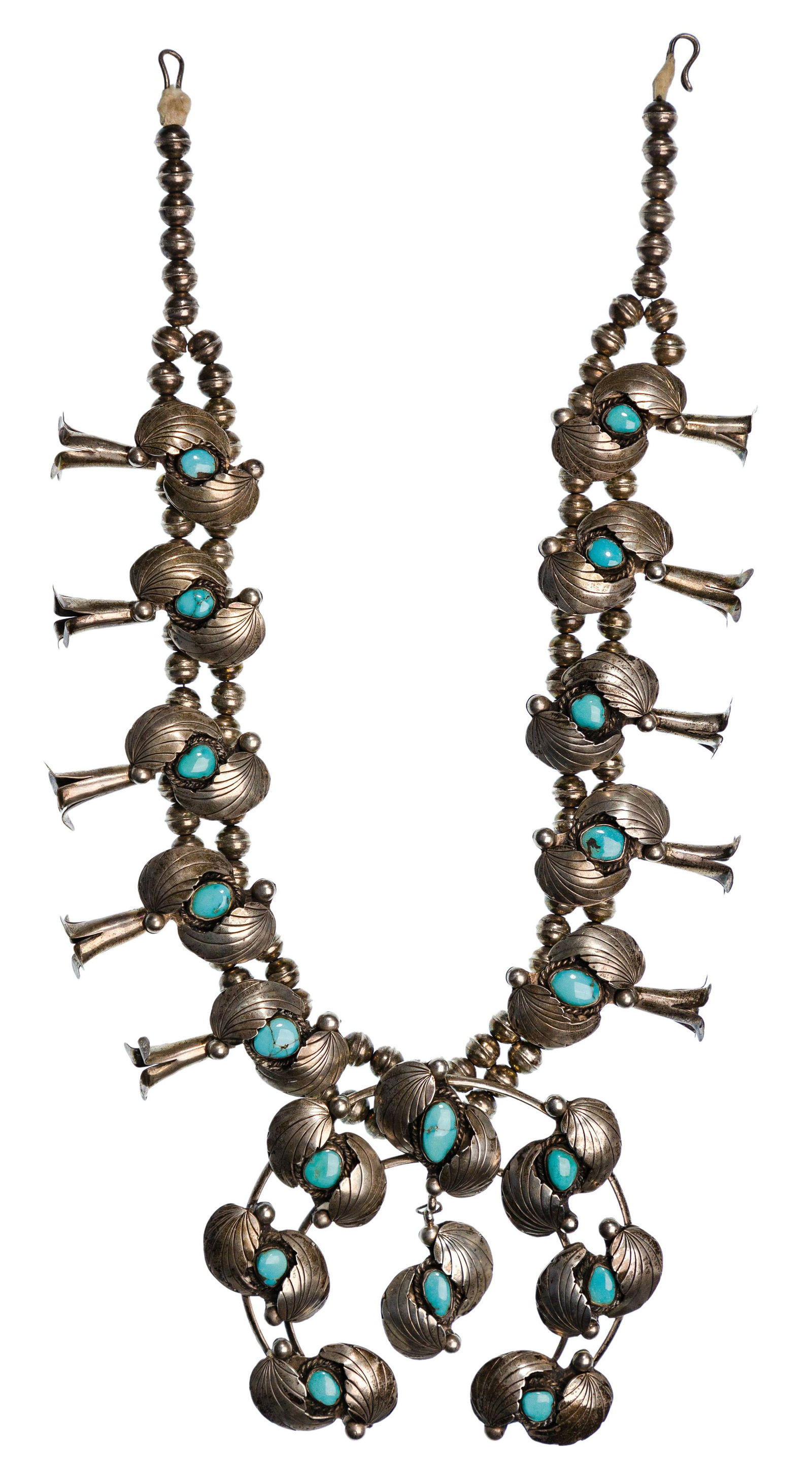 Native American Indian Sterling Silver and Turquoise Squash Blossom Necklace (1 of 3)
