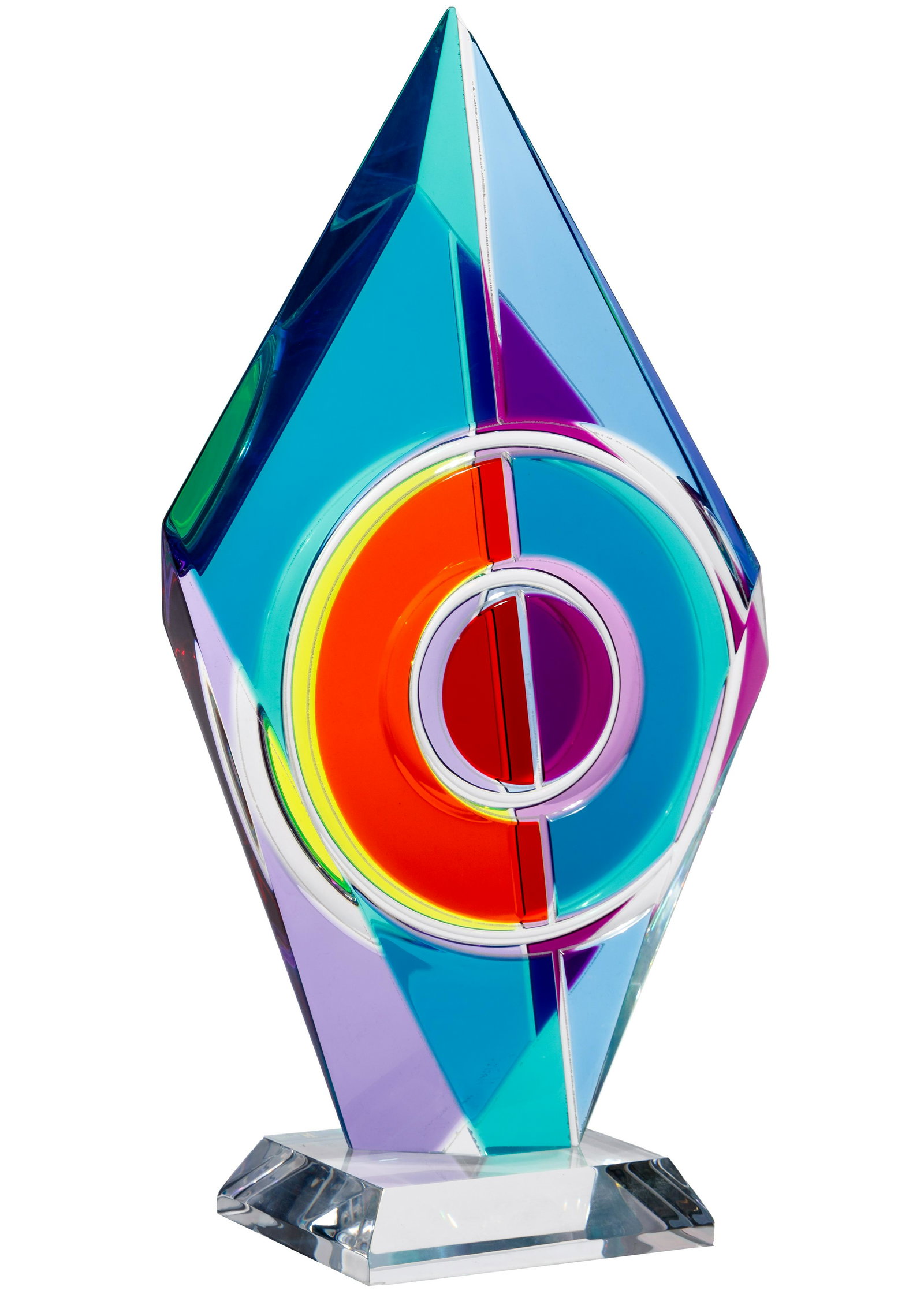 Shlomi Haziza (Israeli, b.1969) Lucite Sculpture: Shlomi Haziza (Israeli, b.1969) Lucite Sculpture Undated, incised signature on lower front retaining original label, modernist having color blocked concentric circles within colored panels Property fr