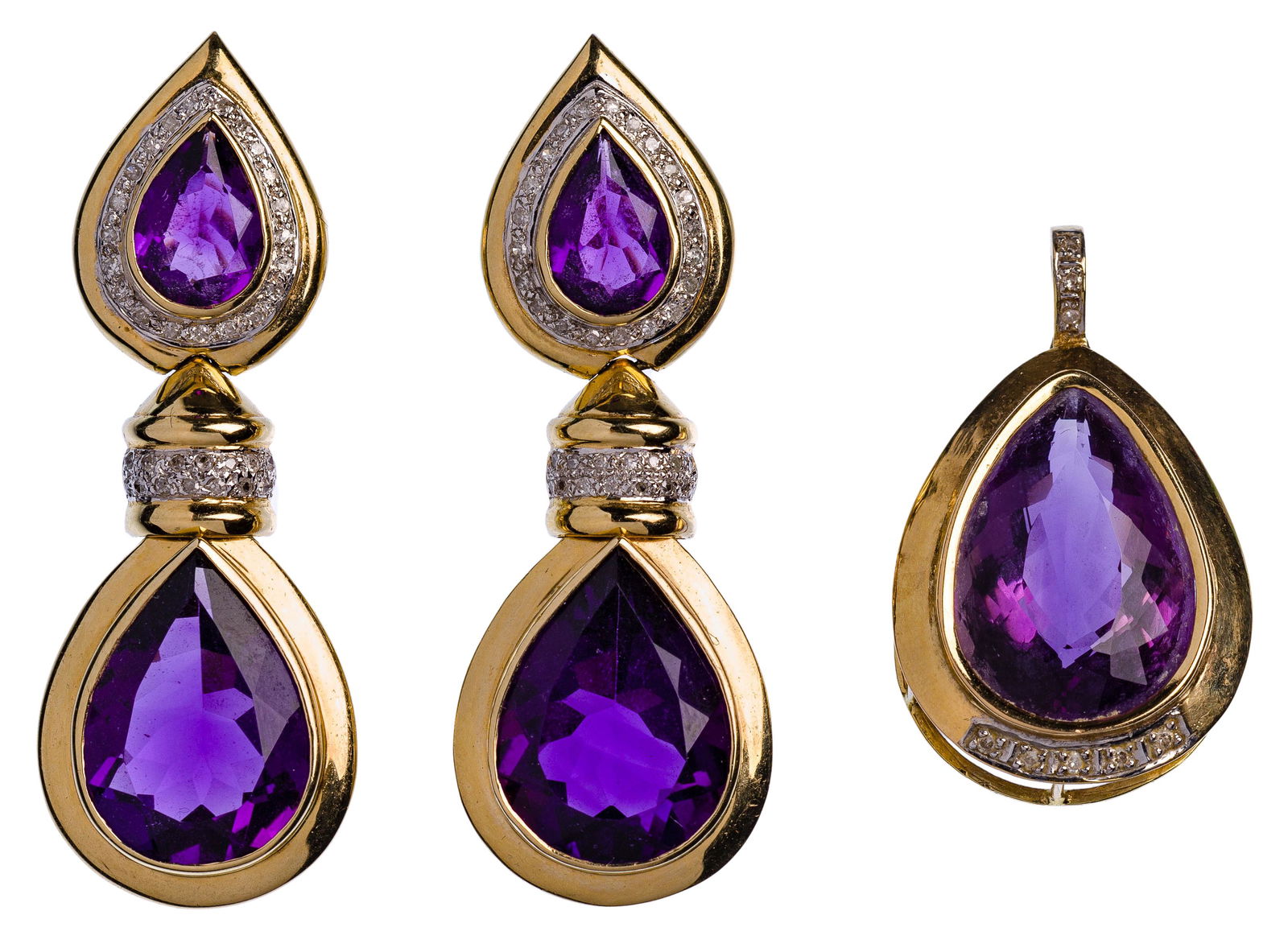 14k Gold, Amethyst and Diamond Pendant and Pierced Earring Set (1 of 2)