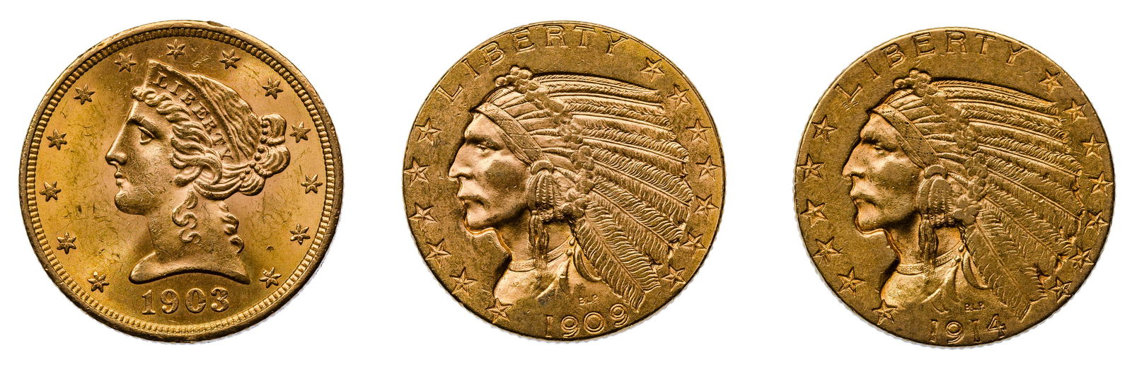 1903-S, 1909-D and 1914-S $5 Gold Coin Assortment (1 of 2)