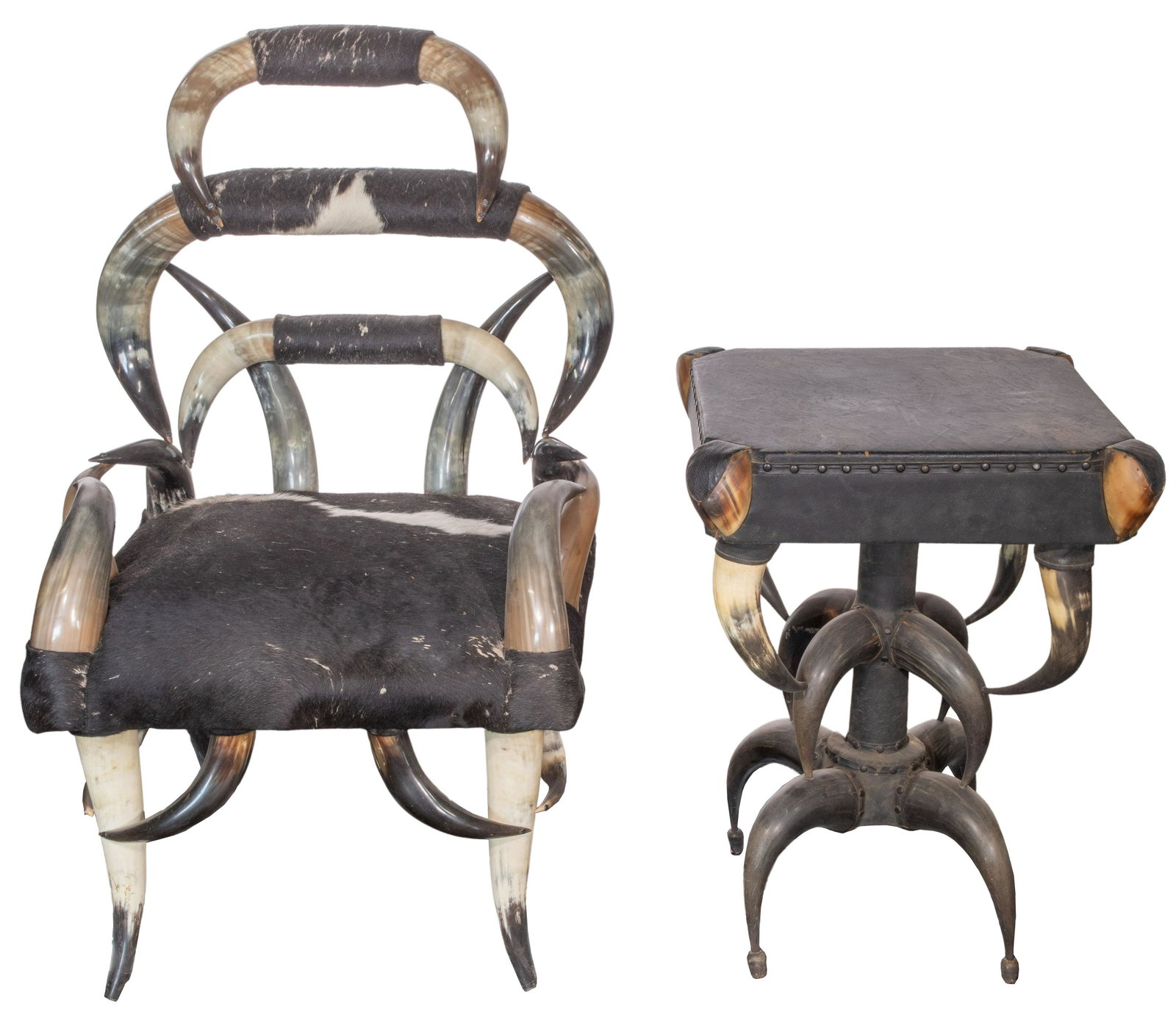 Steer Horn Upholstered Chair and Table (1 of 2)