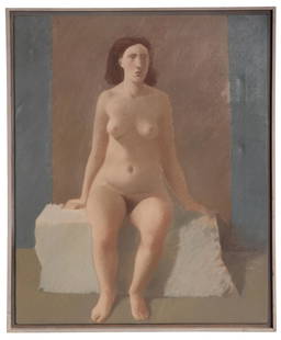 Alan Feltus (American, b.1943) 'Aspettando' Oil on Canvas: Alan Feltus (American, b.1943) 'Aspettando' Oil on Canvas 1976, signed, dated and titled verso, having a lath frame retaining Forum Gallery, NY, label en verso Property from: a Private Collector, Glen