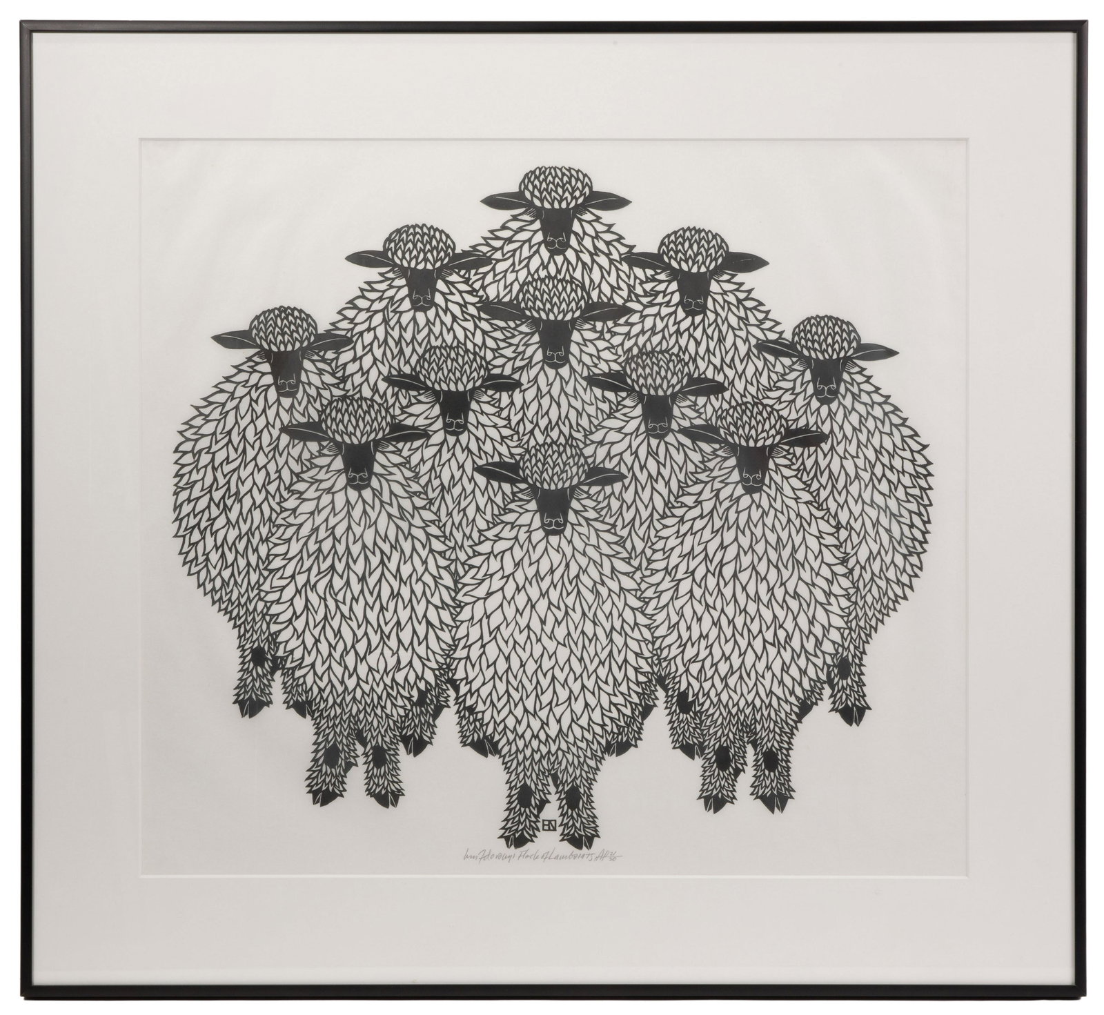 Jacques Hnizdovsky (American, 1915-1985) 'Flock of Lambs' Woodcut (1 of 4)