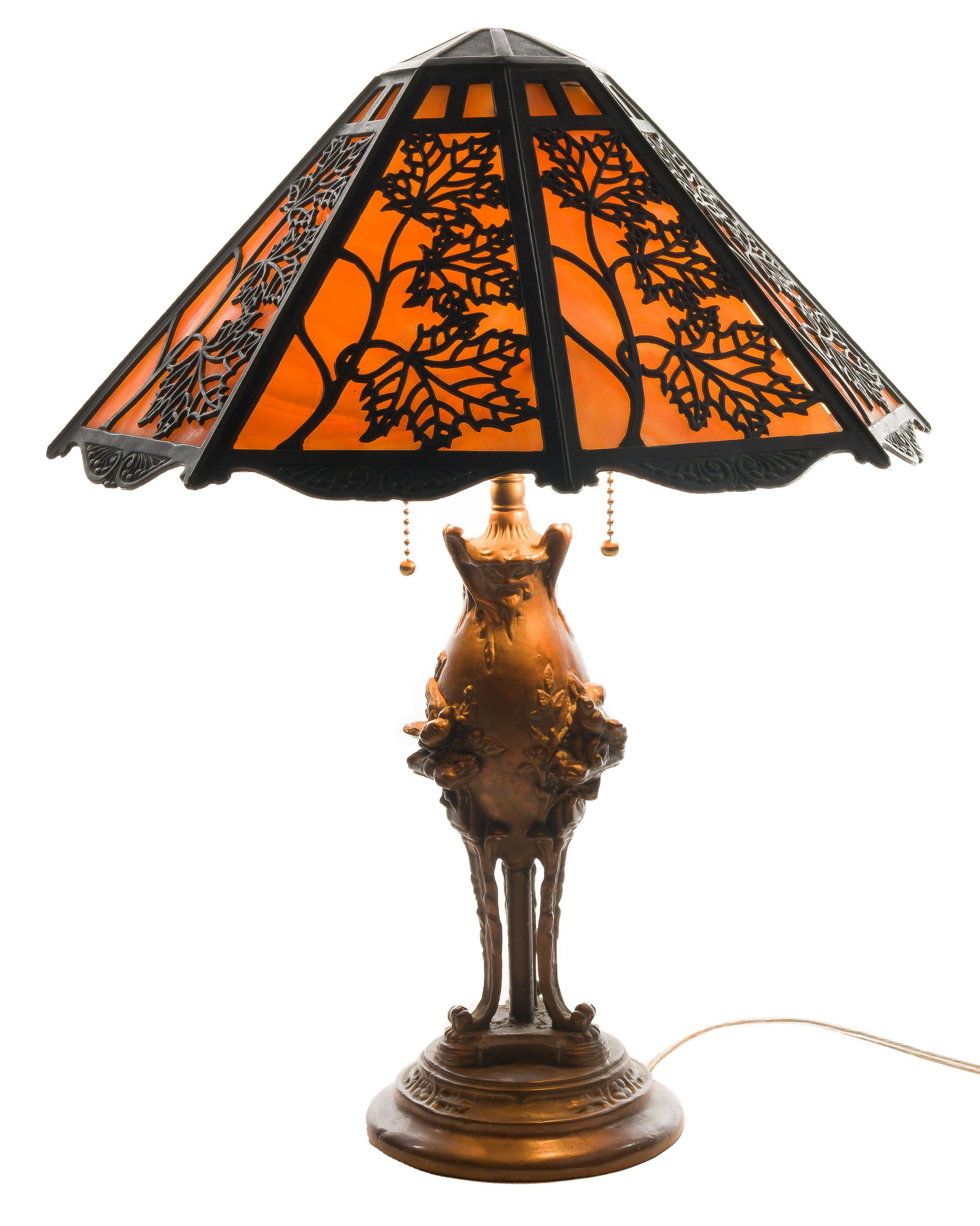 Art Nouveau Style Slag Glass Table Lamp (1 of 6)