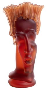 Richard Jolley (American, b.1952) 'Puddy' Art Glass Bust: Richard Jolley (American, b.1952) 'Puddy' Art Glass Bust 1993, engraved signature, title and date underside, matte surface, translucent dichroic glass head displaying an amber transmitted color and a