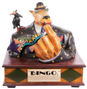 Markus Pierson (American, b.1961) 'Bingo' Sculpture: Markus Pierson (American, b.1961) 'Bingo' Sculpture Undated, signed and #21/195 verso, acrylic painted cast resin sculpture raised on wood feet Provenance: The personal collection of Mike Ditka Proper