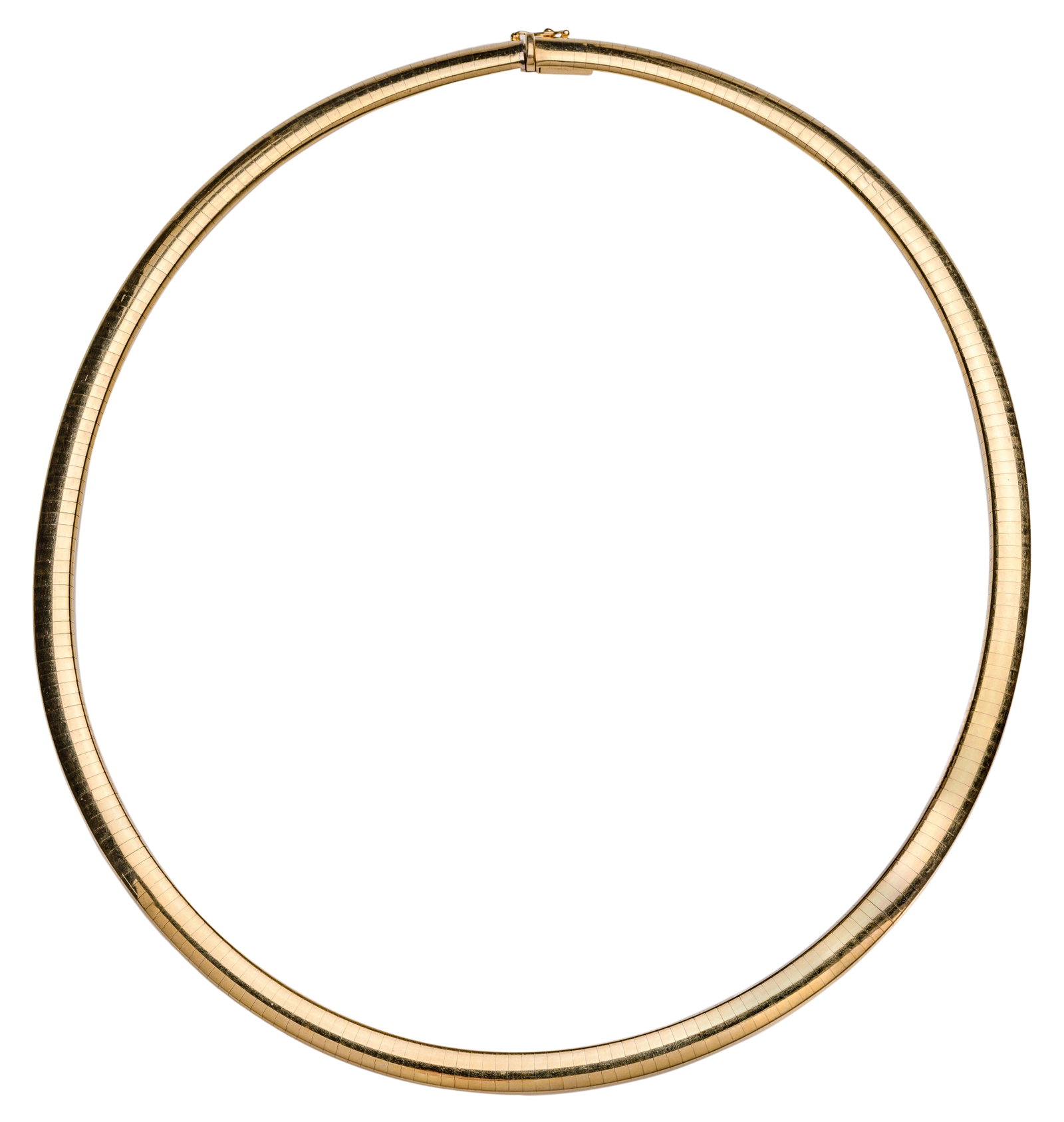 14k Yellow Gold Necklace: 14k Yellow Gold Necklace Omega choker (marked '14k' on clasp) Property from: an Estate, St. Louis, Missouri Length: 17 inches Weight: 28.14 dwts. (total weight) Condition: Very Good, overall light wea