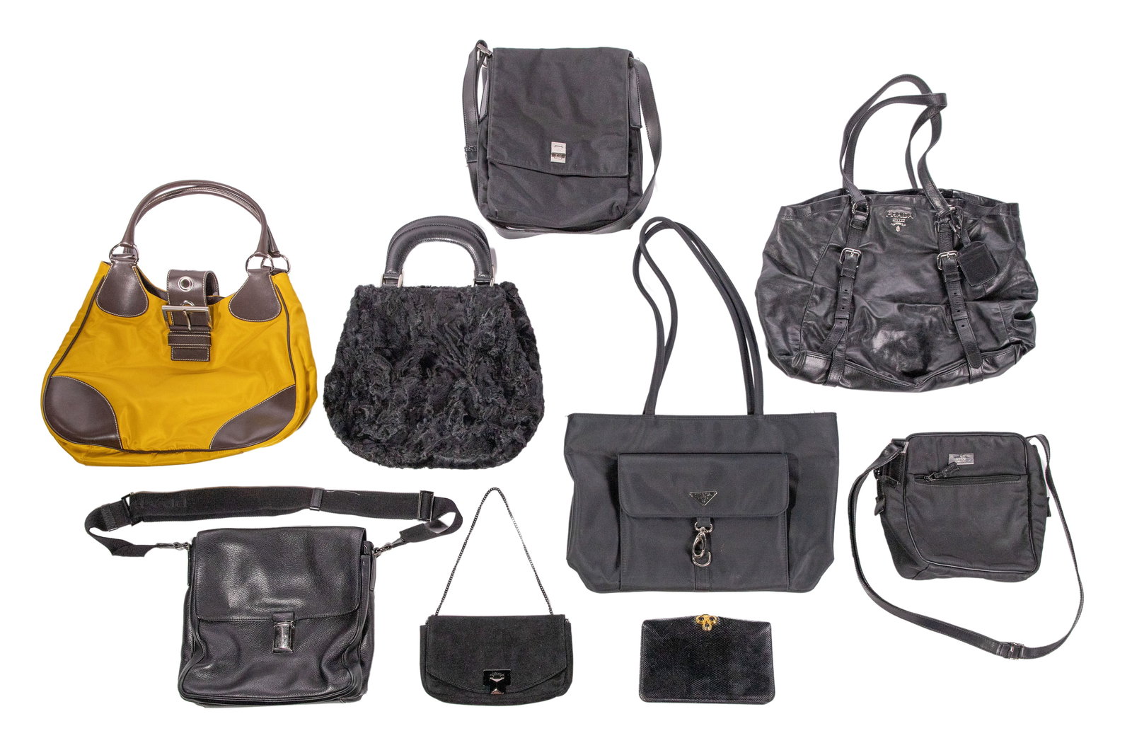 Designer Handbag Assortment: Designer Handbag Assortment (9) items including Prada, Gucci, Judith Lieber, Max Mara and Barneys of New York, in various shapes, materials and sizes Property from: an Estate, Chicago (Lincoln Park),