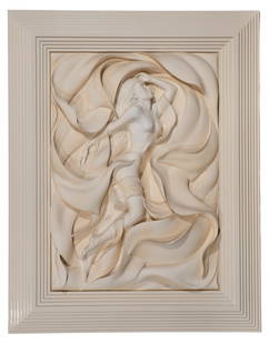 Bill Mack (American, b.1944) Bonded Sand Alto-Relief Sculpture: Bill Mack (American, b.1944) Bonded Sand Alto-Relief Sculpture Undated, signed lower right, #19/95, depicting a nude figure, in an ivory tone composite and lacquered step wood frame Property from: a P