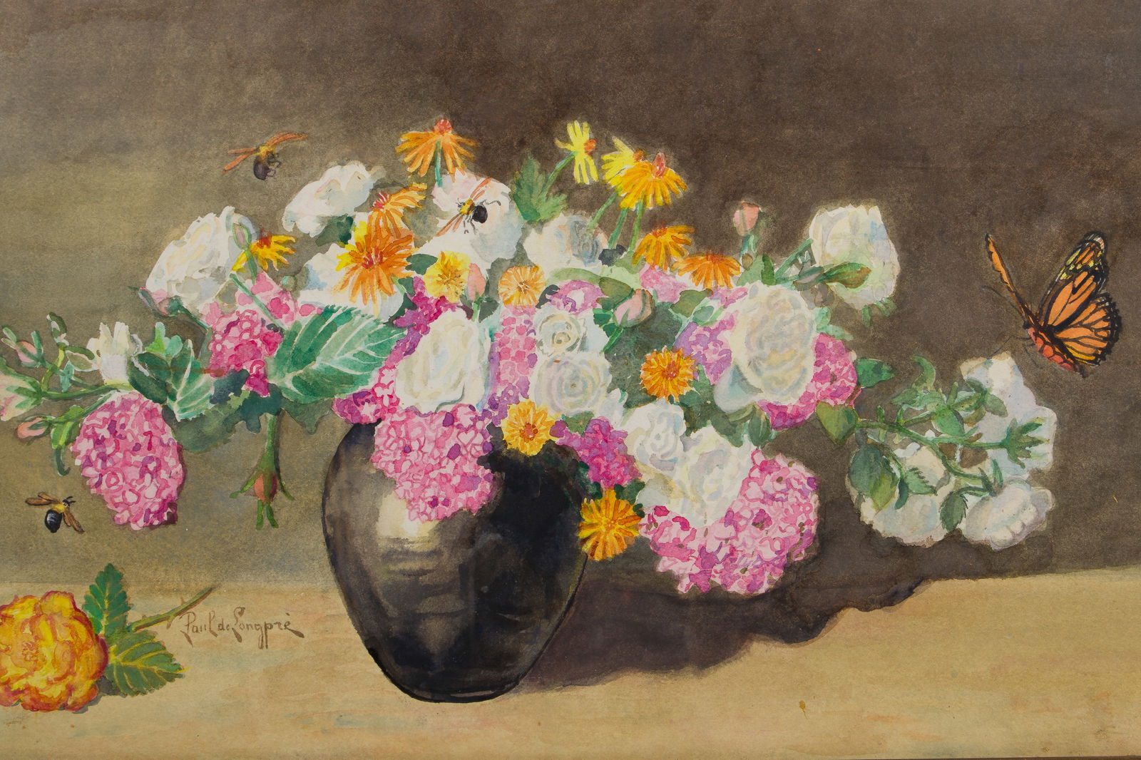 Paul DeLongpre (French, 1855-1911) Watercolor (1 of 5)