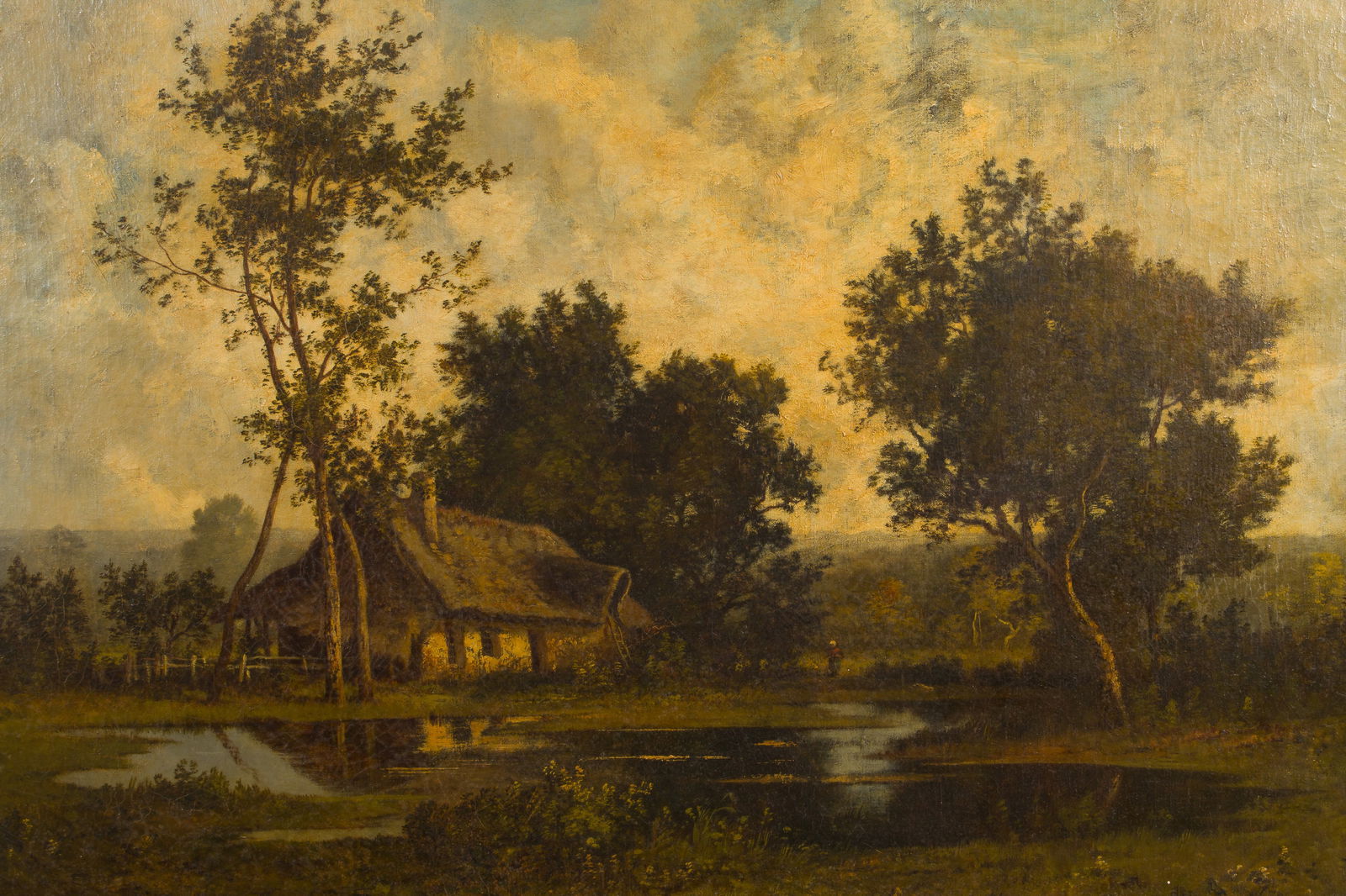 Leon Richet (French, 1847-1907) 'Cottage by the Pool' Oil on Canvas (1 of 4)