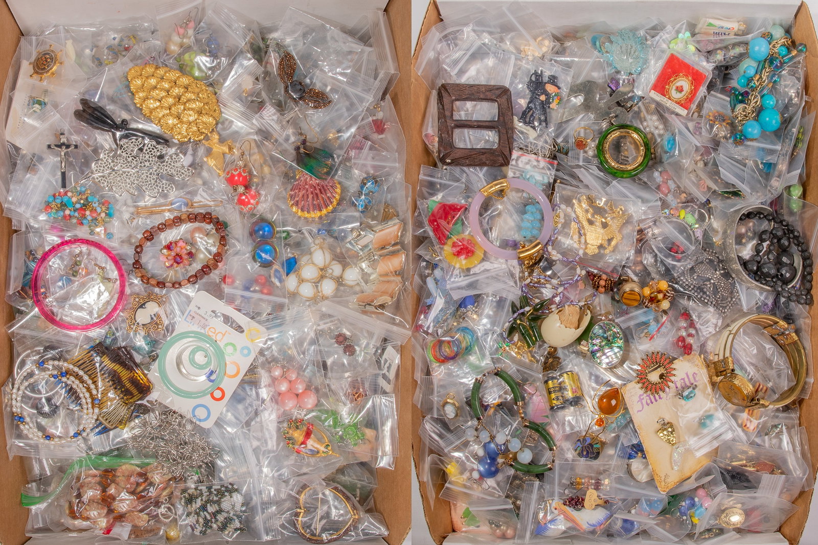 Costume Jewelry Assortment: Costume Jewelry Assortment Approximately (29) pounds of necklaces, bracelets, pins and earrings Property from: an Estate, Downers Grove, Illinois Diameter: 3 inches (brown stone cuff) Condition: Very 