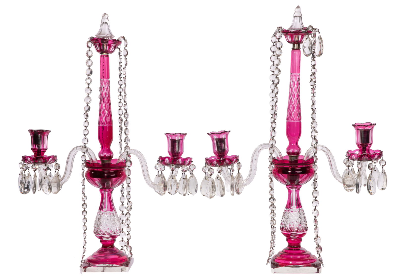 Venetian Cranberry Glass Two-Light Candelabras (1 of 2)