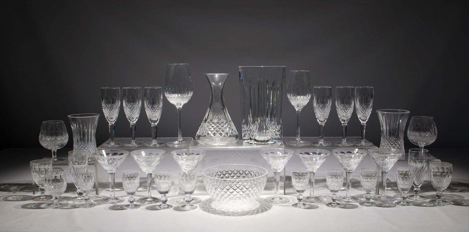 Waterford Crystal Assortment: Waterford Crystal Assortment Approximately (130) items including 'Colleen / Colleen Elegance' goblets / red wine, short flutes, tall flutes, clarets, white wine, coups / sherbets, iced tea, tumblers a
