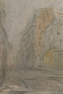 Alberto Giacometti (Swiss, 1901-1966) 'Rue d'Alesia' Lithograph: Alberto Giacometti (Swiss, 1901-1966) 'Rue d'Alesia' Lithograph Undated, pencil signed and print inscribed lower right, #197/200 lower left, street scene, matted behind glass in a silver-tone accented