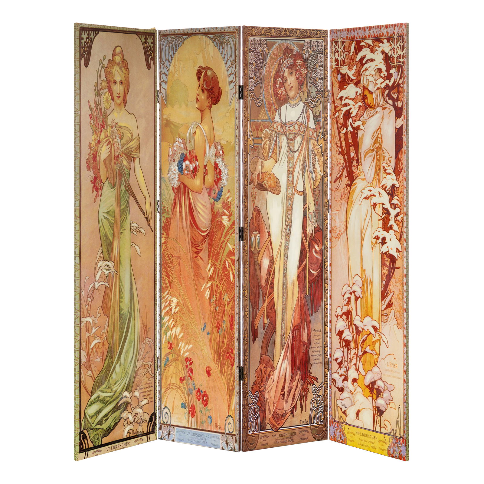 After Alphonse Mucha (Czech, 1860-1939) "The Four Seasons" Giclee Reproduction Print Floor Screen (1 of 2)