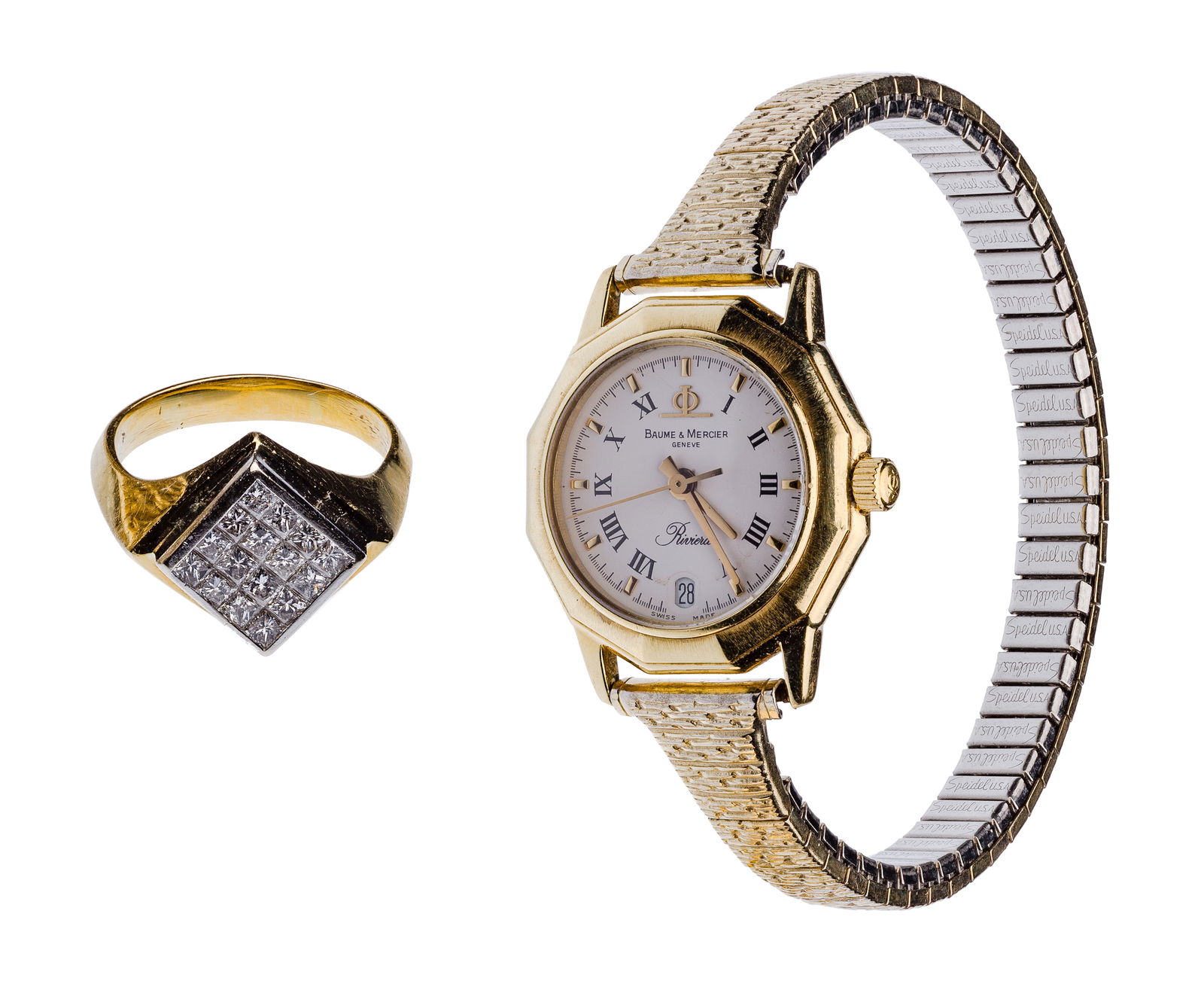 18k Gold and Diamond Ring and Gold Case Wristwatch (1 of 2)