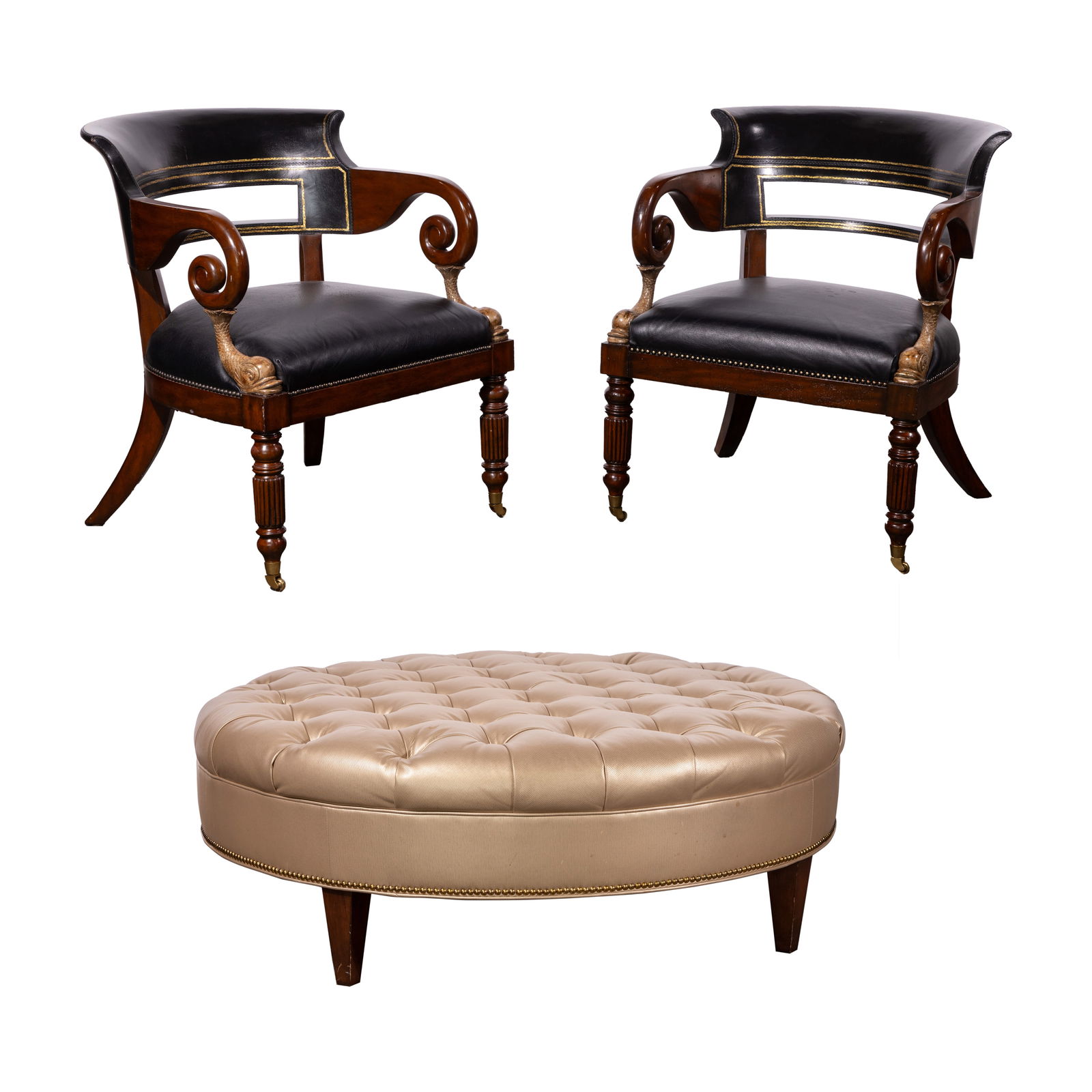 Attributed to Maitland Smith Mahogany and Leather Chairs (1 of 1)