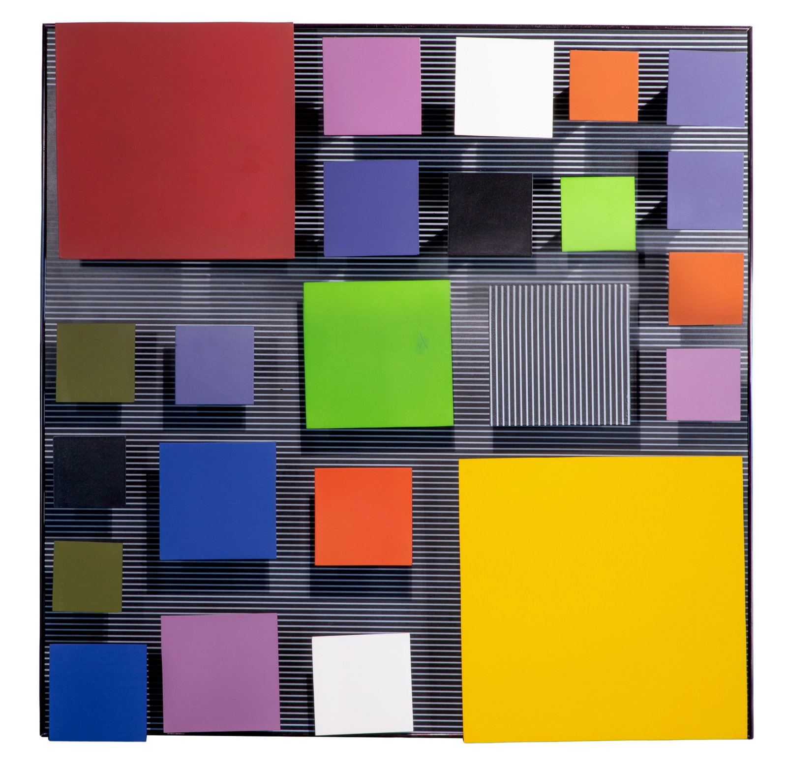 Unknown Artist (20th Century) Wall Sculpture: Unknown Artist (20th Century) Wall Sculpture Undated, unsigned, acrylic on wood having raised multi-color acrylic squares in a gloss black lath frame Property from: an Estate, Chicago (Lakeview), Illi