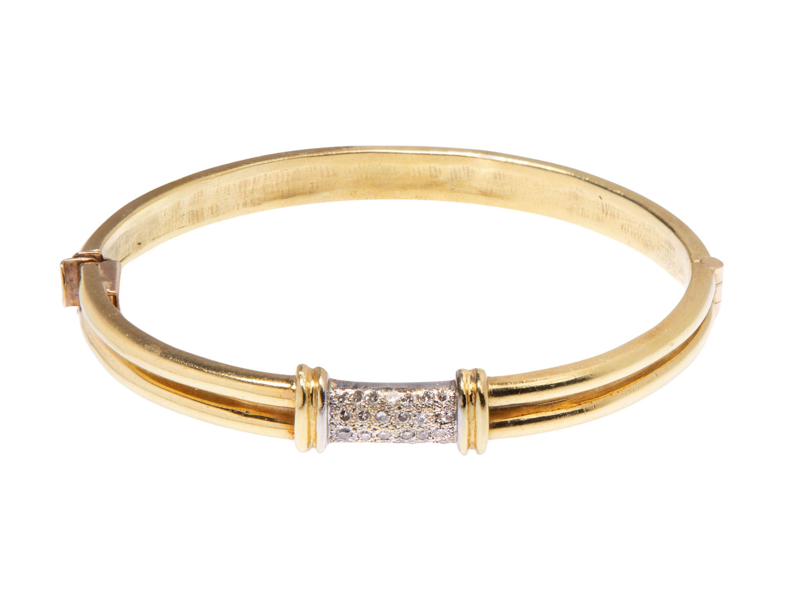 18k Yellow Gold and Diamond Hinged Bangle Bracelet (1 of 1)