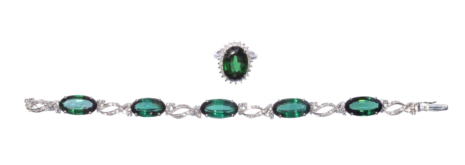 16k White Gold, Emerald and Diamond Bracelet and Ring (1 of 1)