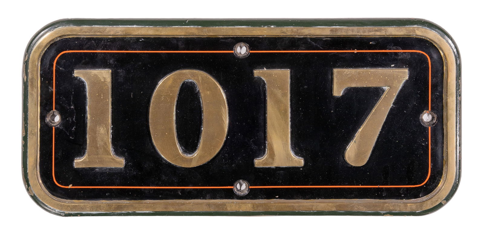 GWR Brass Cabside Numberplate 1017 ex COUNTY OF HEREFORD 4-6-0 (1 of 2)