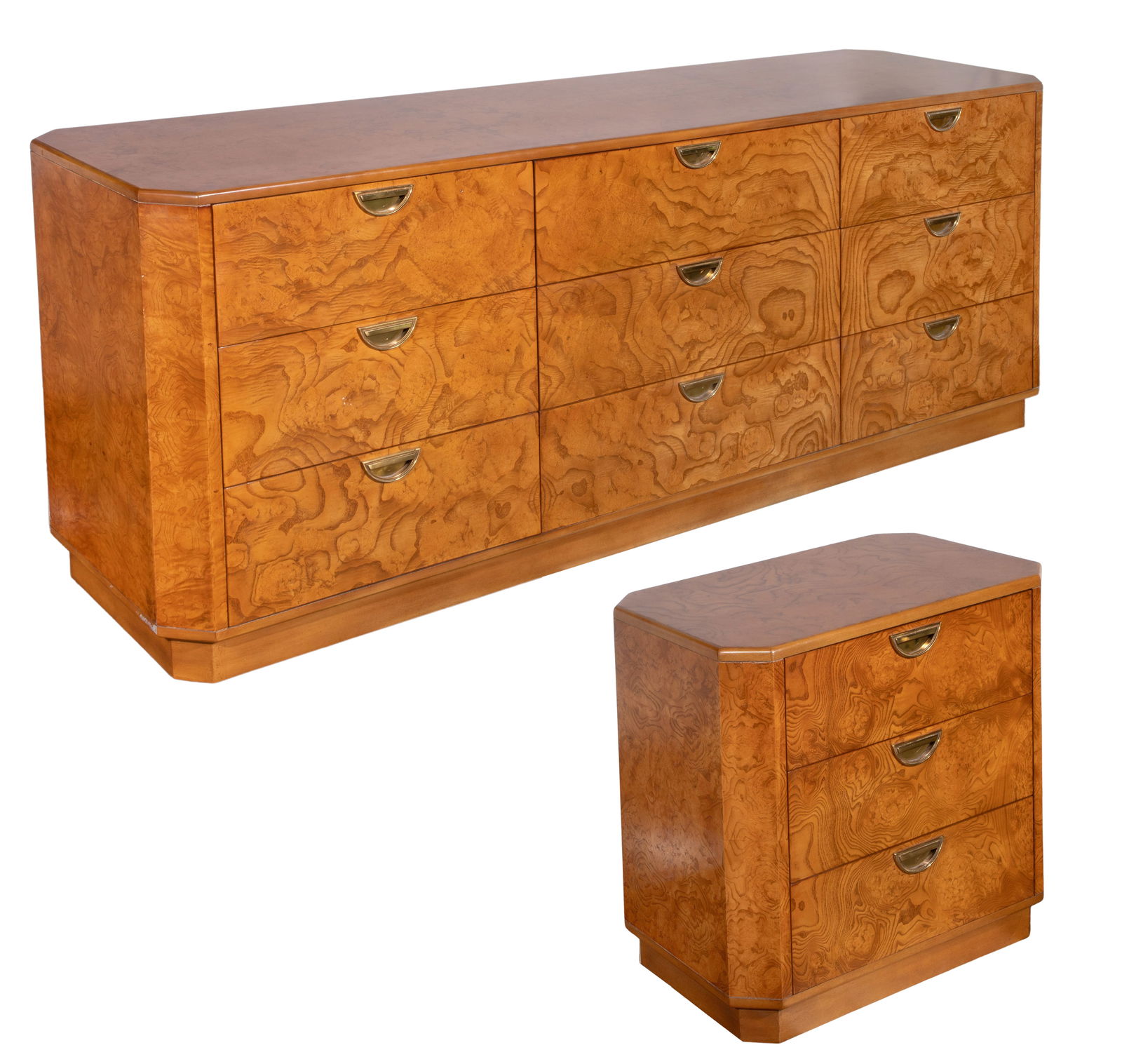 John Widdicomb Burlwood Dresser and Nightstand (1 of 4)